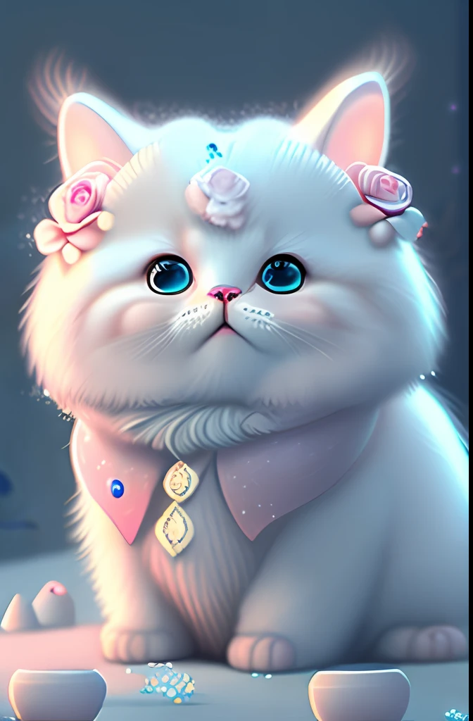 In this ultra-detailed CG art, cute cat surrounded by ethereal roses, laughter, best quality, high resolution, intricate details, fantasy, cute animals, open mouths, laugh!!