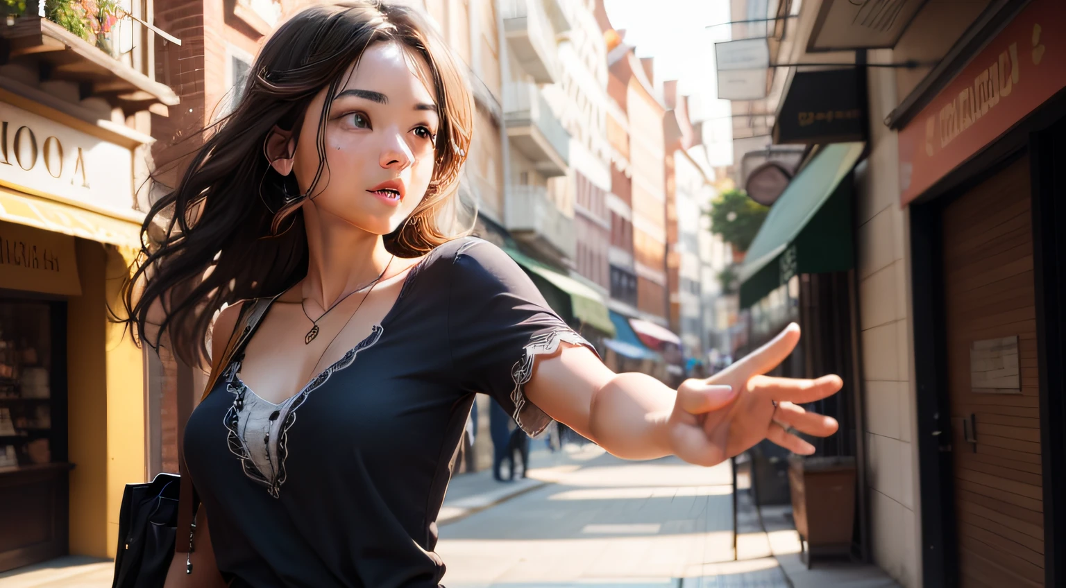 Someone trying to grab something Young woman