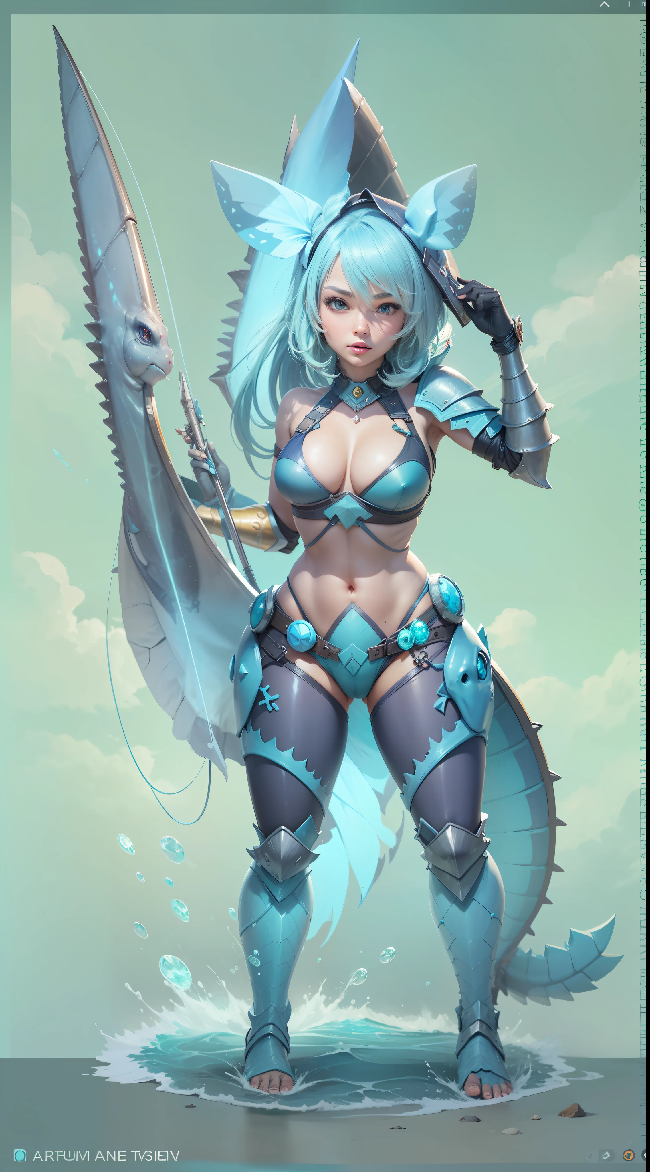 Hot Sexy wartortle wear Angler Bikini Armor with Ocean Aura, Full Body