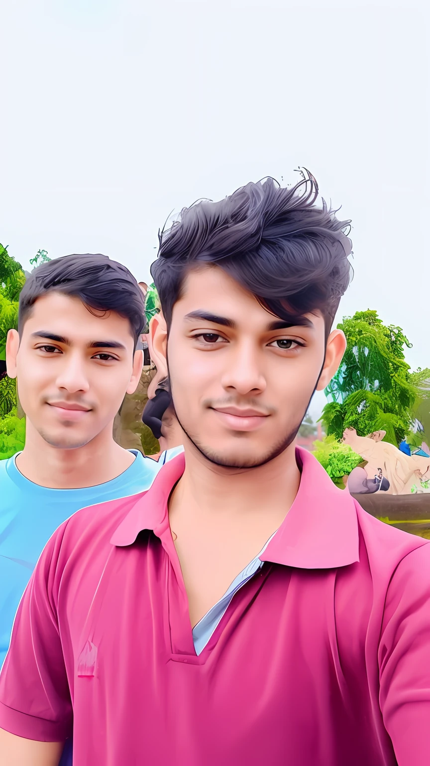 there are two handsome boy standing next to each other in a park, two young men, with accurate face, candid picture, jayison devadas, ghutra and egal, very clear picture, ayan nag, with village, selfie photo, very accurate photo, photo taken in 2 0 2 0, face picture, facebook post, roshan, clean image, student , blue sky , sun shining, perfect photography, realistic, high quality, Natural, 8k.