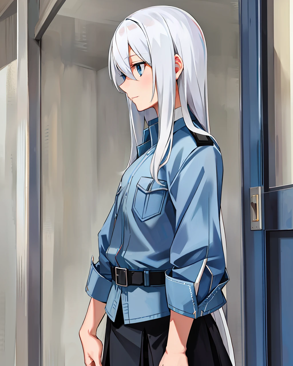 Silver hair, Blue eyes, Two-dimensional, Tall, Female, Quiet, Shy face Long hair