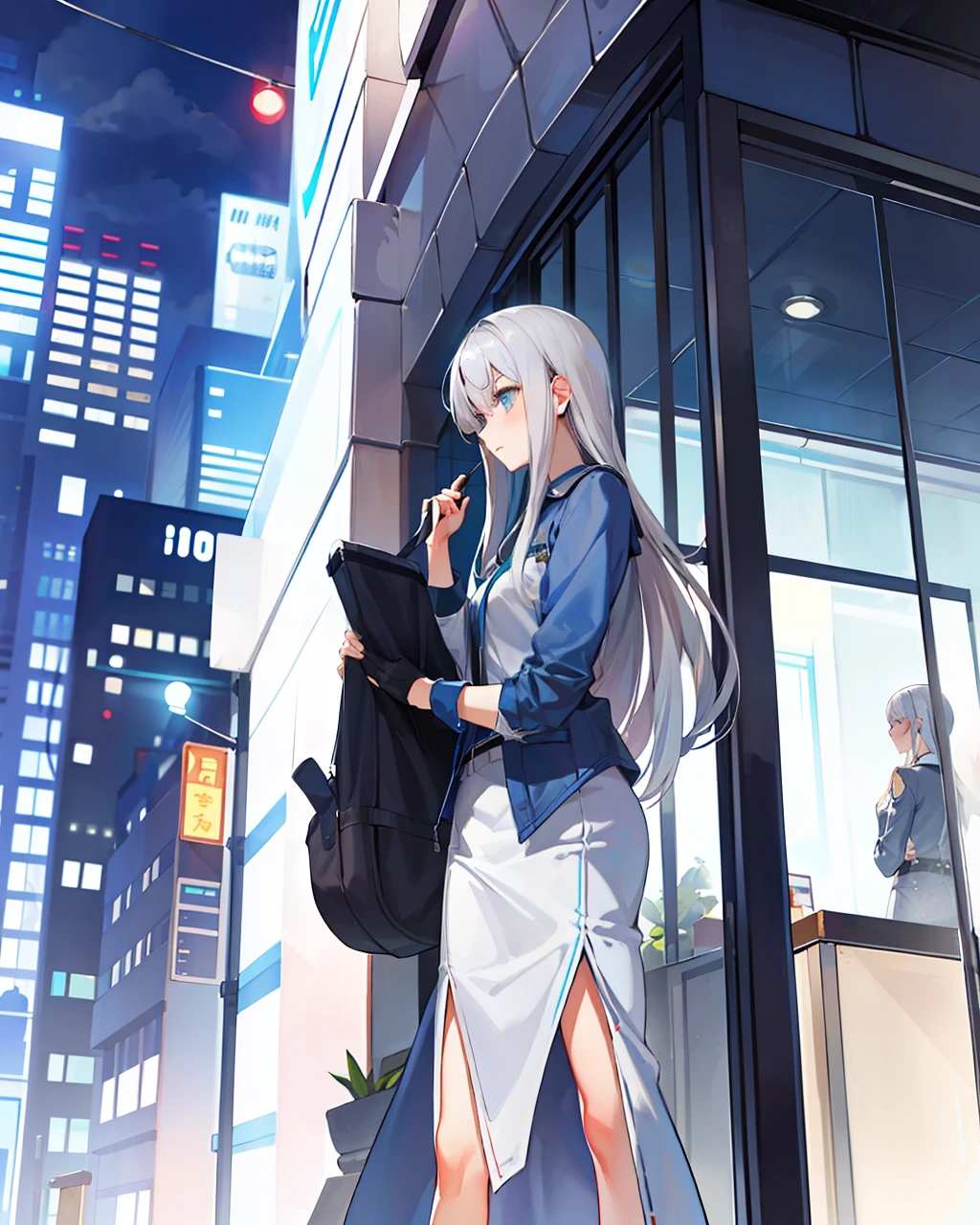 Silver hair, Blue eyes, Two-dimensional, Tall, Female, Quiet, Shy face Long hair