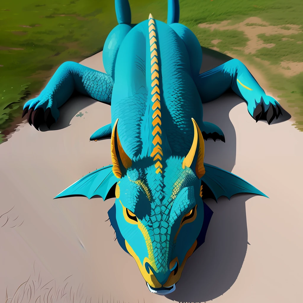 A dragon lazily lying on the ground pixel painting
