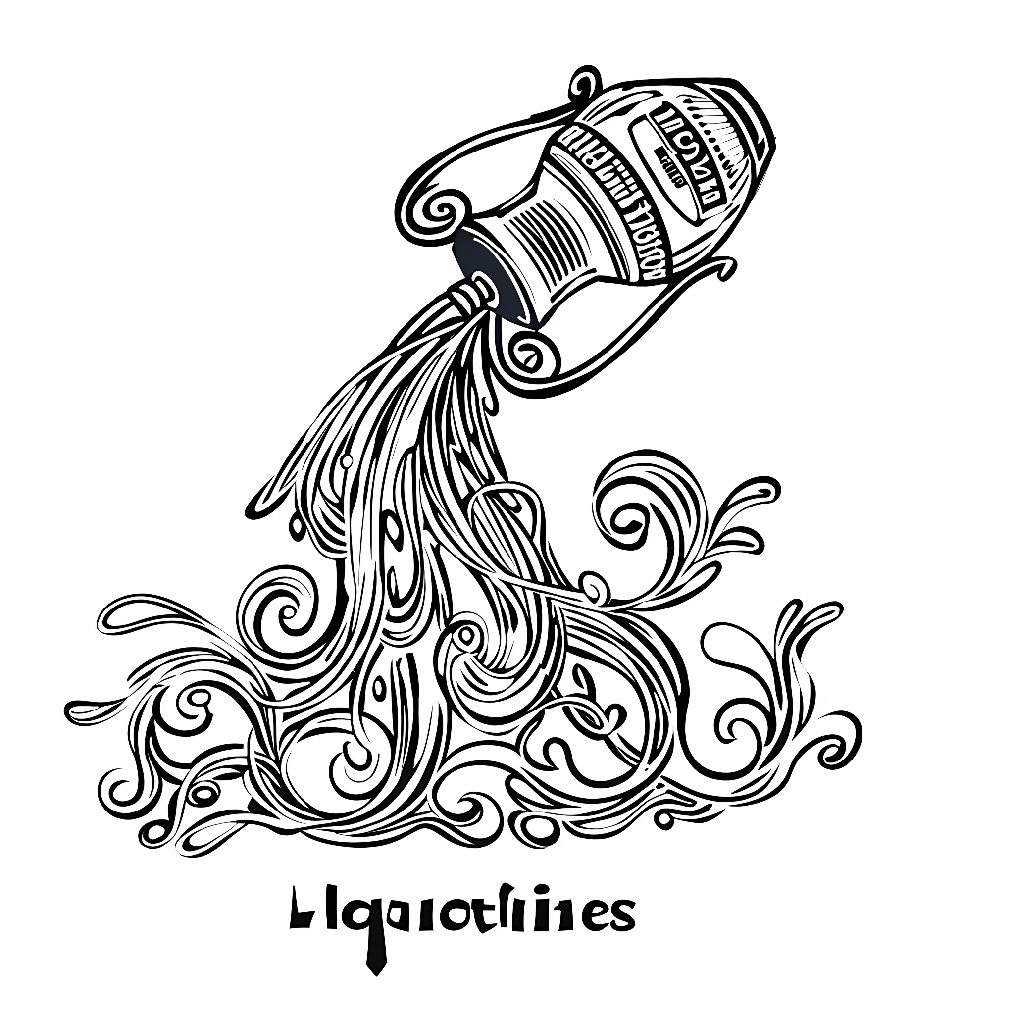 The water bottle is pouring water down,line art illustration