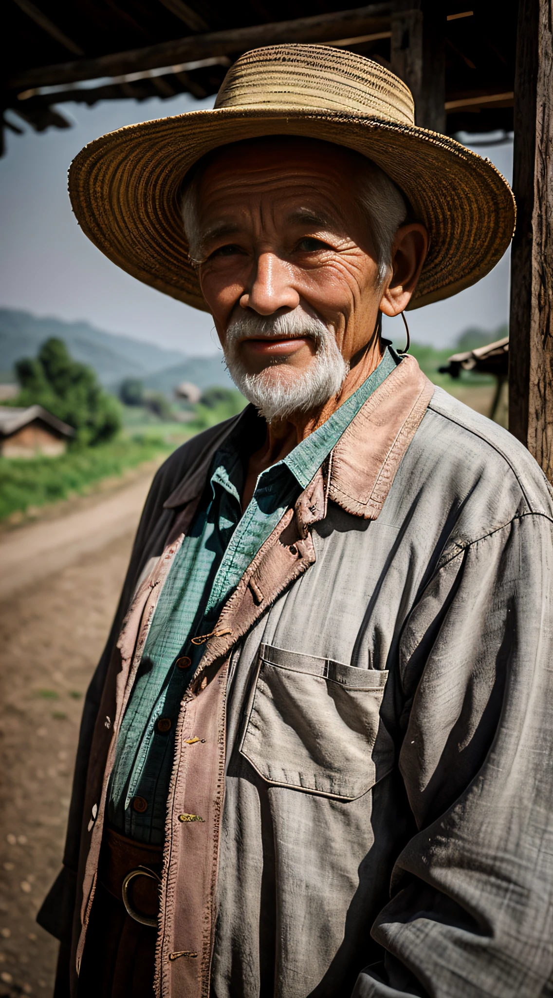 Old man in rural China ，In shabby clothes，Frontal bust photo，The character is centered，RAW photos，cinematic ligh，small detailed，realisticlying，Ultra Realistic Photo，8k uhd，digital SLR camera，gentle lighting，high qulity，filmgrain，富士XT3，（tmasterpiece）