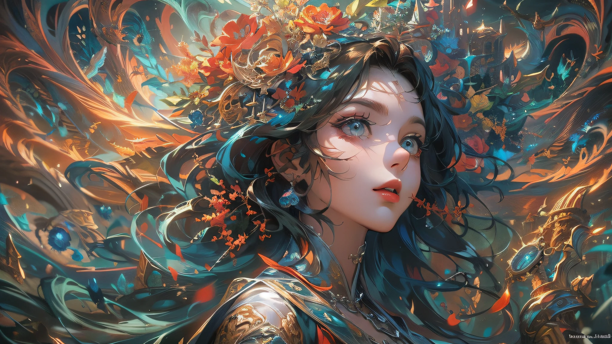 (masterpiece, top quality, best quality, official art, beautiful and aesthetic:1.2), (1girl), extreme detailed,(fractal art:1.3),colorful,highest detailed