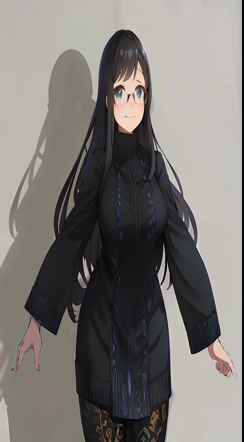 anime - style image of a woman with long hair and glasses, anime moe artstyle, smooth anime cg art, fullbody portrait, anime full body illustration, anime girl wearing a black dress, full-body character portrait, character full body portrait, full body portrait of a short!, full body character portrait, !!full body portrait!!, fanartbest quality, masterpiece, 1girl, , best face, rim lighting, (high detailed skin:1.2), 8k uhd, high quality, high resolution, 4k, 8k, bokeh, absurdres, best ratio four finger and one thumb, amazing ilustration, best background matching, anime style 4 k, beautiful background, ultra hd 8K, simetrical eyes, beautiful eyes, detailed eyes, detailed pupil, glasses