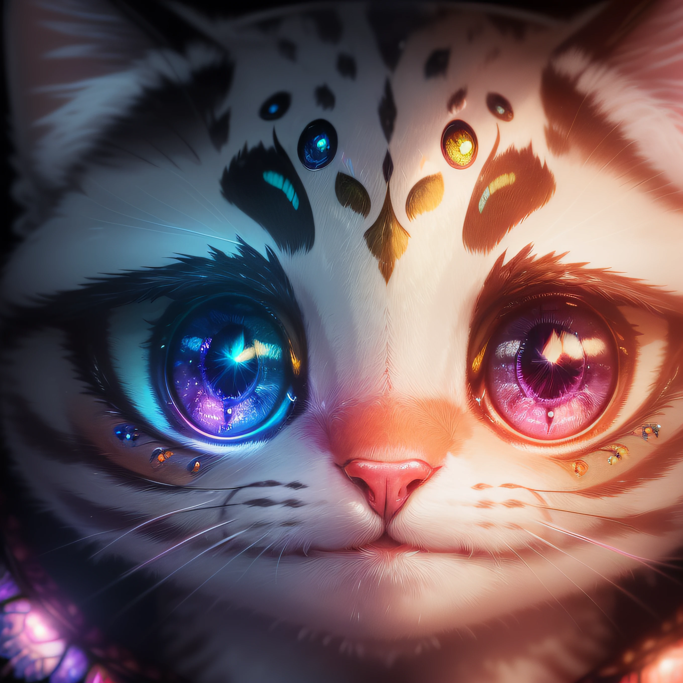 Hilarious、(eyes with a clear large round outline,,,、Sapphire green eyes,、Glowing eyes、Eye Gloss)(Smile with the corners of your mouth raised、Open lips、teeth are slightly visible、Pink lips、lipgloss)close-up of the smile face、grin、dreamlikeart、Highly detailed airbrush art、intricate detailes、Volumetric lighting、top-quality、The ultra-detailliert、The composition of the movement、Highly detailed colorful details、Irridescent color、Bright lighting、dream-like、Magical、dynamic compositions、The mirror reflects light、Shallow depth of field、ultra-detailliert、mixing exposure、Super masterpiece、vivd colour、colourfull、One woman's face、I have a cute cat、Anthropomorphic representation、Rich colors、exquisitedetails、(butterflys,Exquisite butterflies,Ultra CG), (High resolution:1.5)、Colorful、Enchanting sunsets、Dynamic and breathtaking scenes、