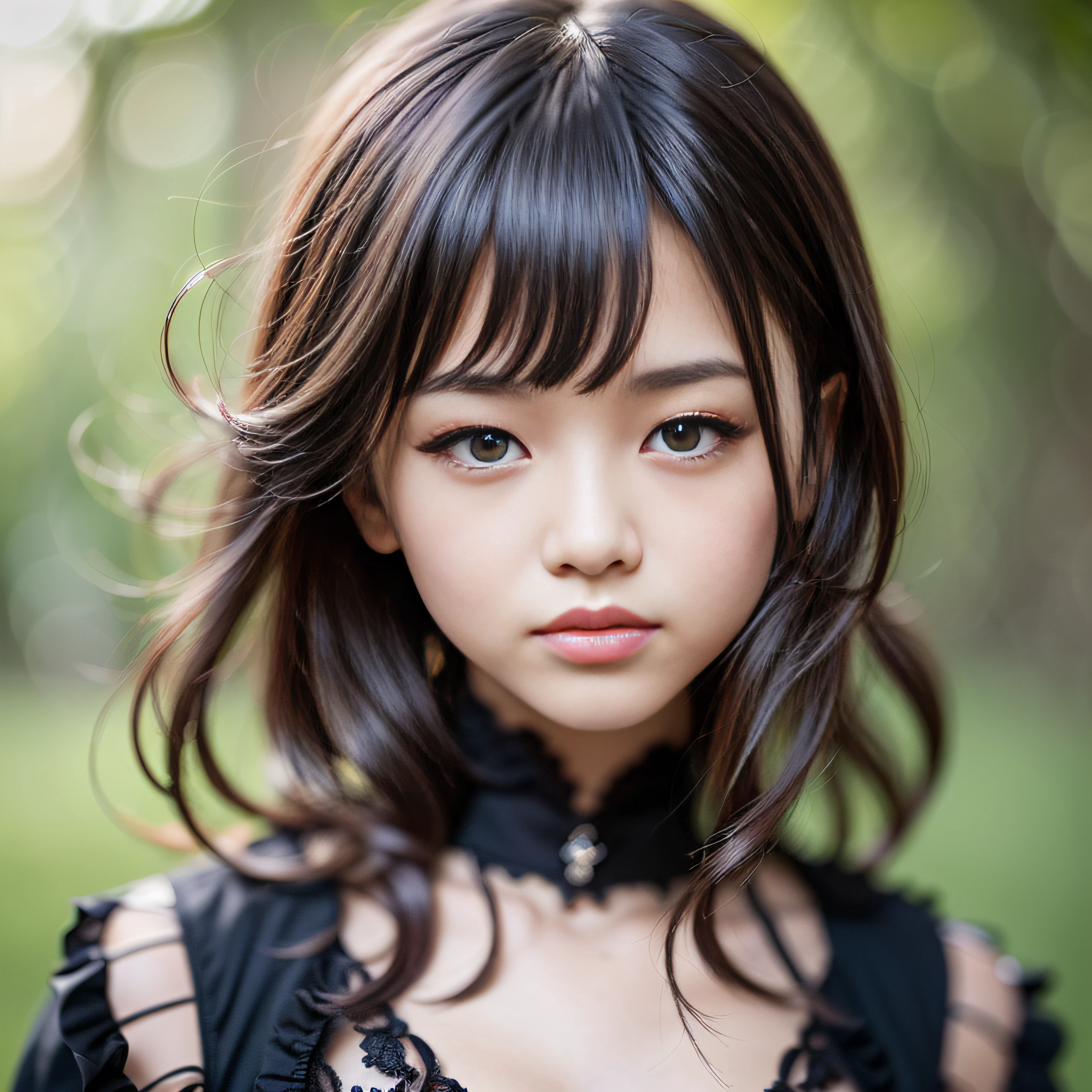 (1girll,Numerical portrait:Park Cao E:1.2),黑The eye,Beautiful face,(Face with a thin skeleton+s delicate face:1.3),hyperdetailed face,(Delicate Japanese makeup:1.2), ssmile,looks into camera,(鎖骨:1.2),Slightly curly hair,(Messy and layered, By bangs),Bust avatar,adolable,shift dresses,((Hasselblad photograp)),Realistic photography,exquisite detailing,8k wallpaper