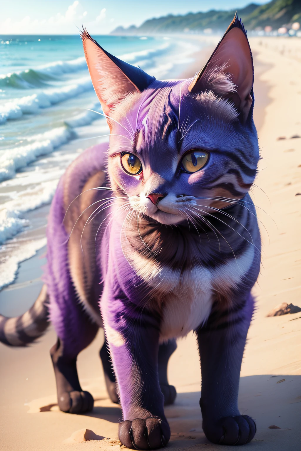 gato roxo, praia, fofo,