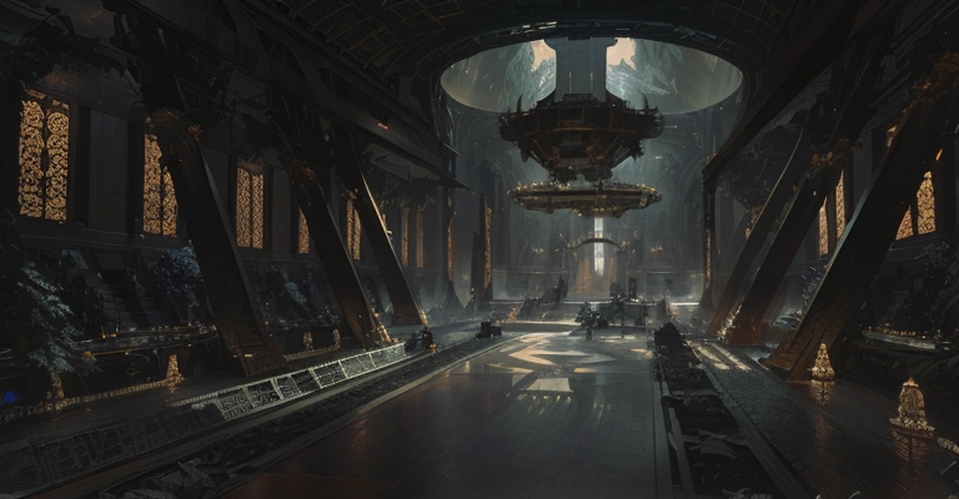 There was a big room，There are plenty of windows and ceilings, stunning concept art, Destiny concept art, mystical sci-fi concept art, stunning sci-fi concept art, highly detailed concept art, epic cinematic concept art, dramatic concept art, award winning concept art, concept art stunning atmosphere, concept-art, ultra detailed concept art, Ultra detailed concept art、Bronze art Sengoku scene