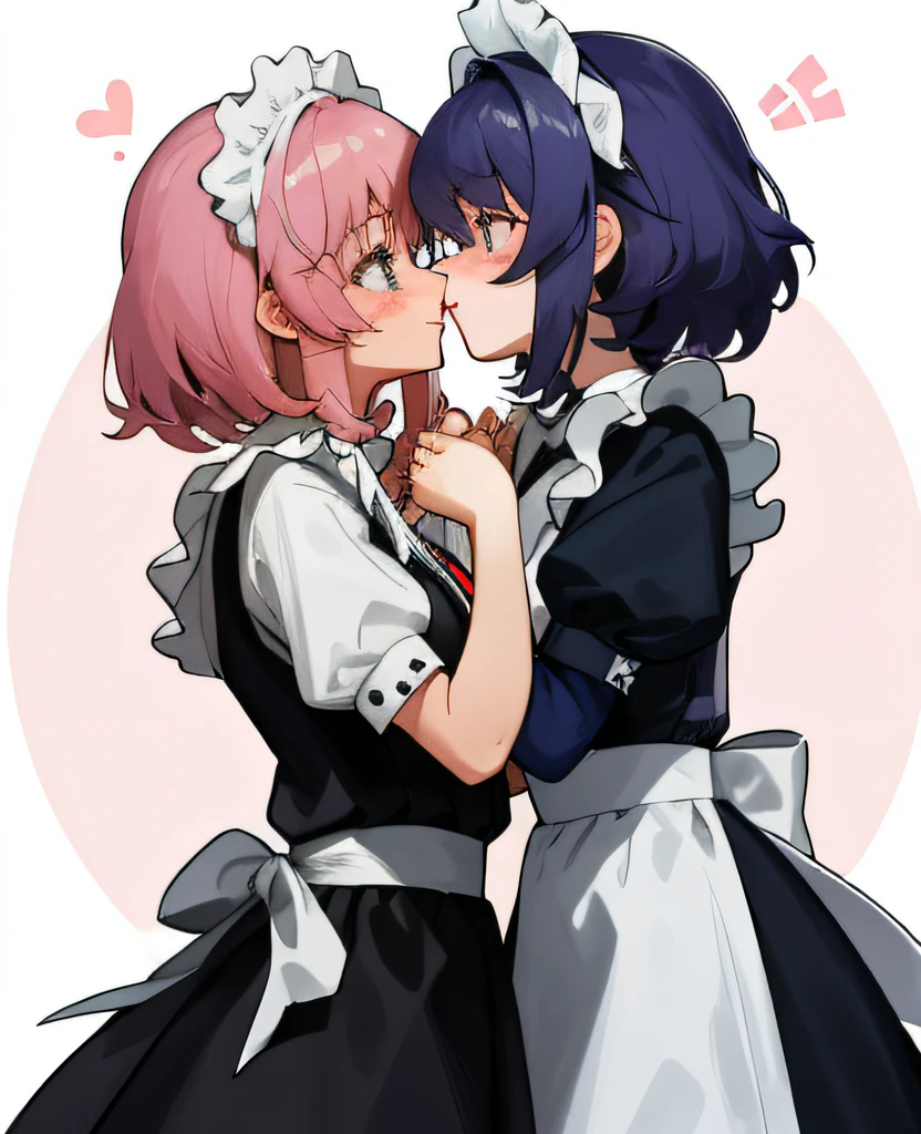 2 girls, Kissing, (Lip contact), the maid outfit，Remram