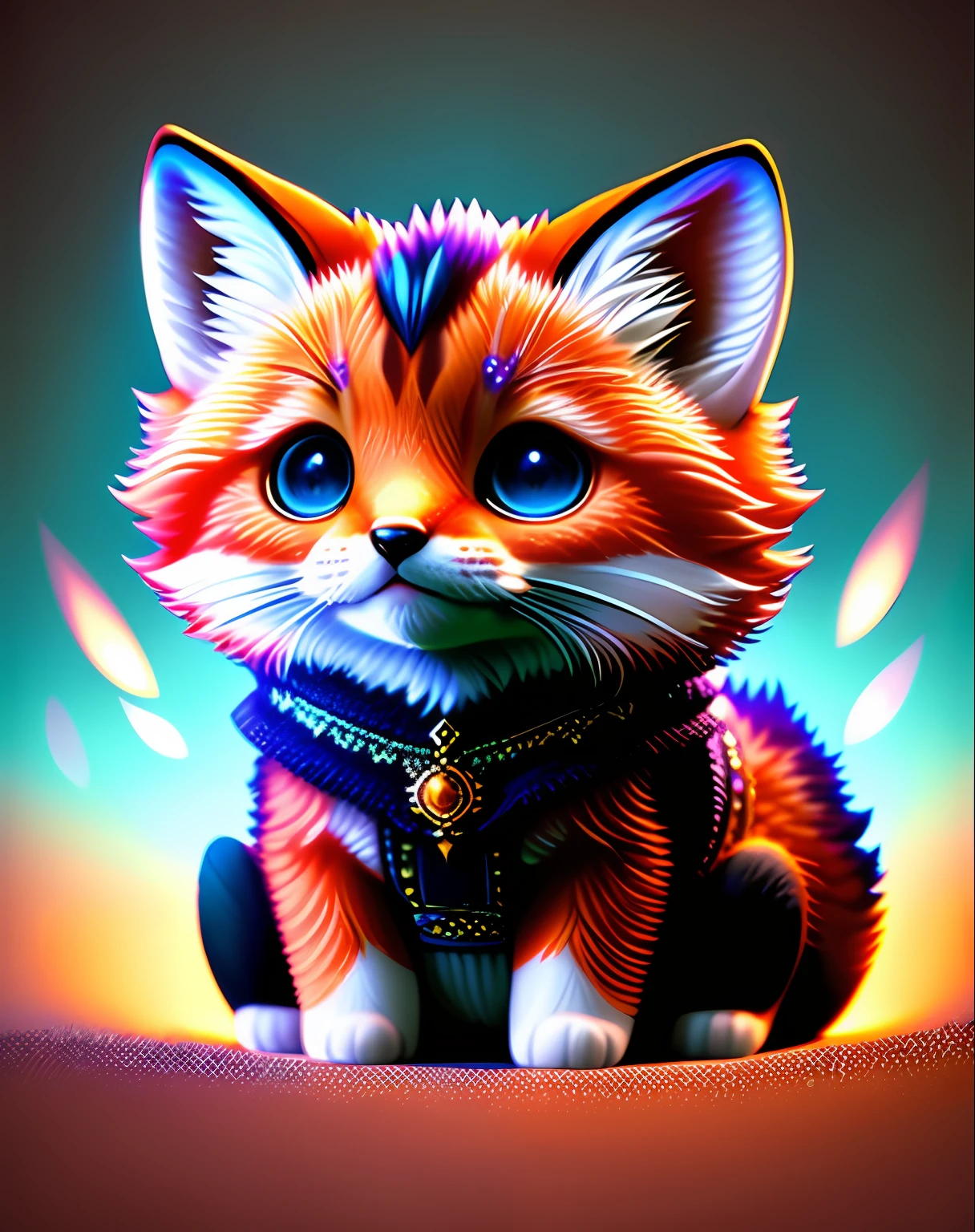 Little cute fluffy cuteness kitten character, fox, sunny magical background, ultra precious details, intricate details, volumetric lighting, photo realistic, lifelike, photography, digital art, 8k, trending on artstation, sharp focus, studio photo, intricate details, highly detailed, by greg rutkowski, centered, symmetry, painted, intricate, volumetric lighting, beautiful, rich deep colors masterpiece, sharp focus, ultra detailed, in the style of dan mumford and marc simonetti, astrophotography, , trending on artstation, sharp focus, studio photo, intricate details, highly detailed, by greg rutkowski