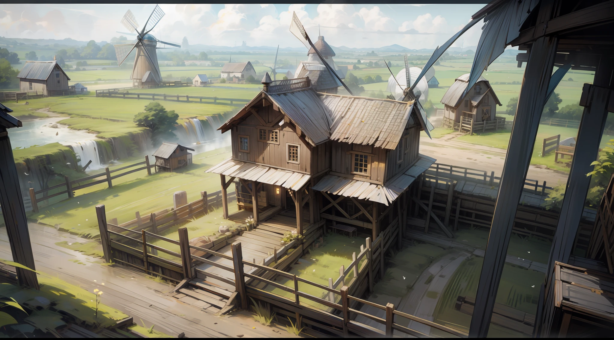 Windmill mill,Beehive-shaped primitive chieftain hall ,Spring theme,Original Hall,Realistic,Heroes of the Storm,Beautiful isometric game art