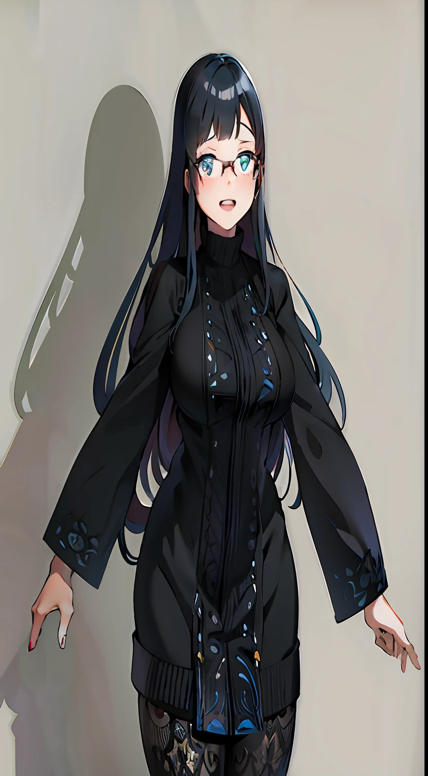 anime - style image of a woman with long hair and glasses, anime moe artstyle, smooth anime cg art, fullbody portrait, anime full body illustration, anime girl wearing a black dress, full-body character portrait, character full body portrait, full body portrait of a short!, full body character portrait, !!full body portrait!!, fanartbest quality, masterpiece, 1girl, 15 years old, best face, rim lighting, (high detailed skin:1.2), 8k uhd, high quality, high resolution, 4k, 8k, bokeh, absurdres, best ratio four finger and one thumb, amazing ilustration, best background matching, anime style 4 k, beautiful background, ultra hd 8K, simetrical eyes, beautiful eyes, detailed eyes, detailed pupil, black eyes