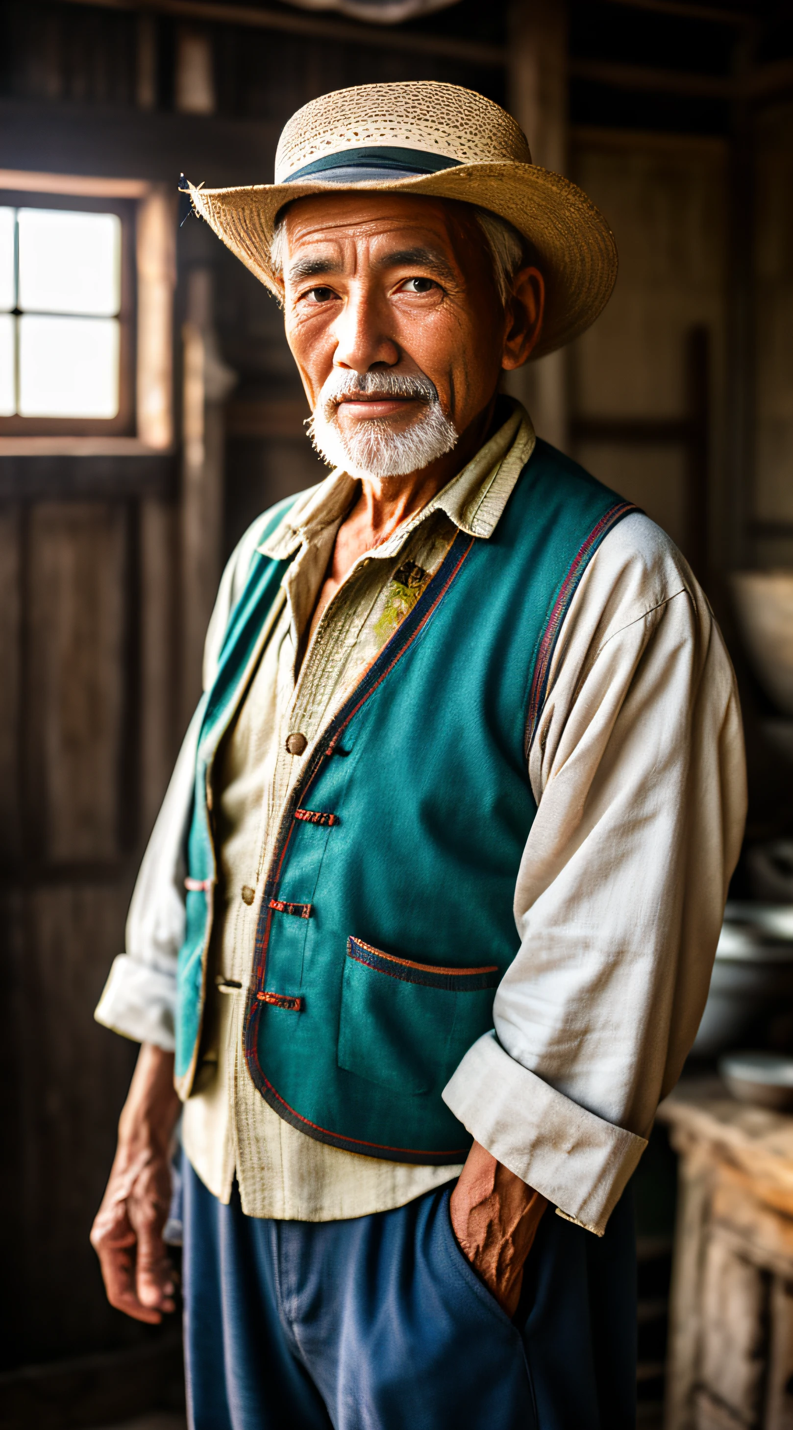 Old man in rural China ,In shabby clothes,Frontal upper body photo,The character is centered,RAW photos,cinematic ligh,small detailed,realisticlying,Ultra Realistic Photo,8k uhd,digital SLR camera,gentle lighting,high qulity,filmgrain,富士XT3,(tmasterpiece)