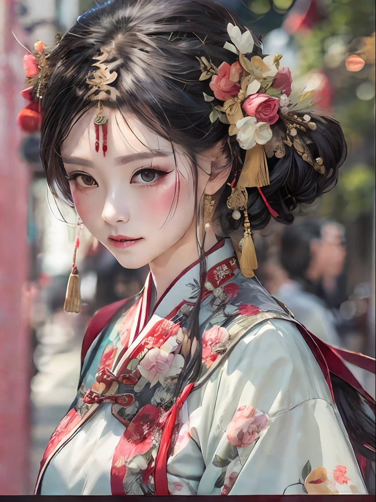 HighestQuali，tmasterpiece：1.2，Detailed details，4K，Beauty in traditional Chinese clothing，National customs，Hanfu，street art style