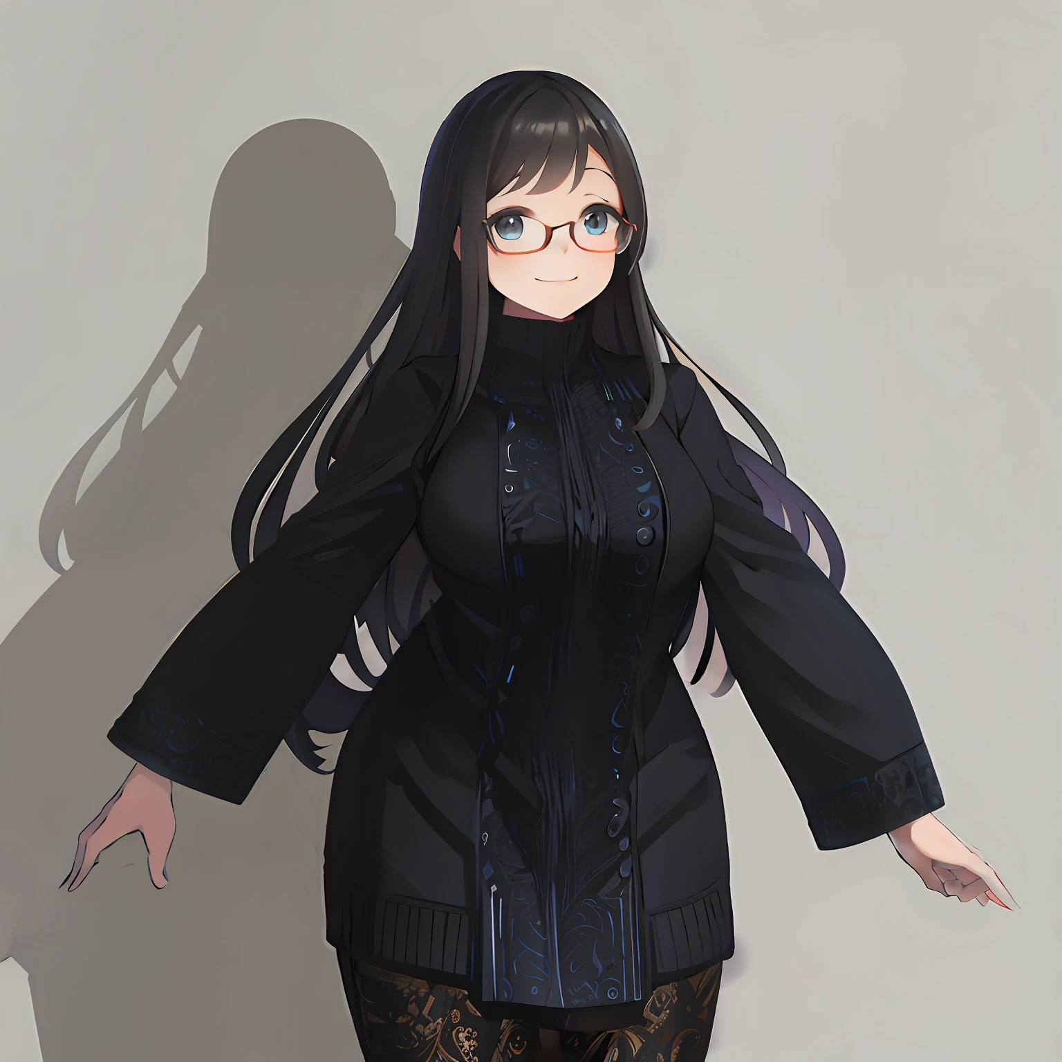 anime - style image of a woman with long hair and glasses, anime moe artstyle, smooth anime cg art, fullbody portrait, anime full body illustration, anime girl wearing a black dress, full-body character portrait, character full body portrait, full body portrait of a short!, full body character portrait, !!full body portrait!!, fanartbest quality, masterpiece, 1girl, 15 years old, best face, rim lighting, (high detailed skin:1.2), 8k uhd, high quality, high resolution, 4k, 8k, bokeh, absurdres, best ratio four finger and one thumb, amazing ilustration, best background matching, anime style 4 k, beautiful background, ultra hd 8K, simetrical eyes, beautiful eyes, detailed eyes, detailed pupil, black eyes