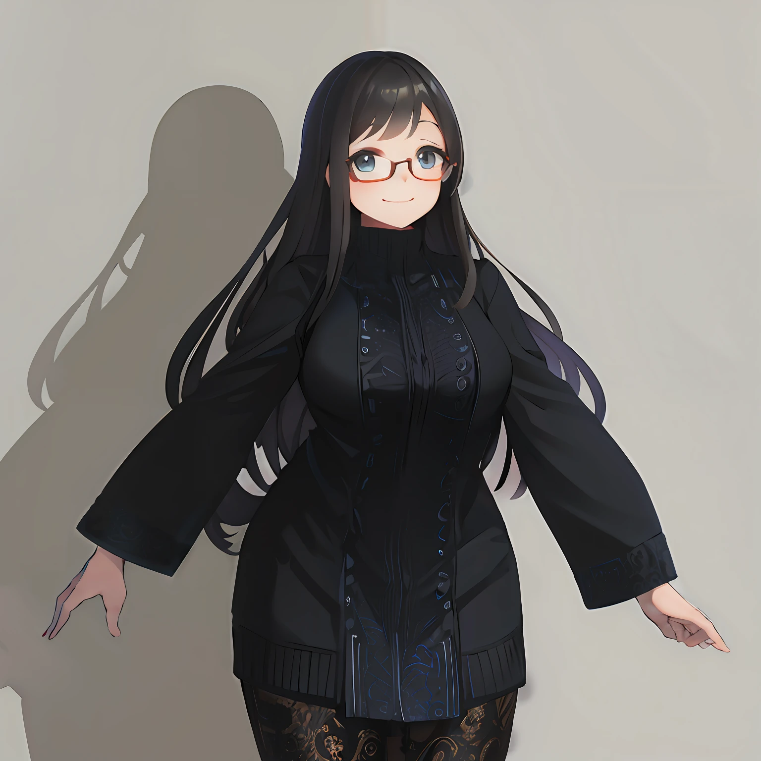 anime - style image of a woman with long hair and glasses, anime moe artstyle, smooth anime cg art, fullbody portrait, anime full body illustration, anime girl wearing a black dress, full-body character portrait, character full body portrait, full body portrait of a short!, full body character portrait, !!full body portrait!!, fanartbest quality, masterpiece, 1girl, 15 years old, best face, rim lighting, (high detailed skin:1.2), 8k uhd, high quality, high resolution, 4k, 8k, bokeh, absurdres, best ratio four finger and one thumb, amazing ilustration, best background matching, anime style 4 k, beautiful background, ultra hd 8K, simetrical eyes, beautiful eyes, detailed eyes, detailed pupil, black eyes