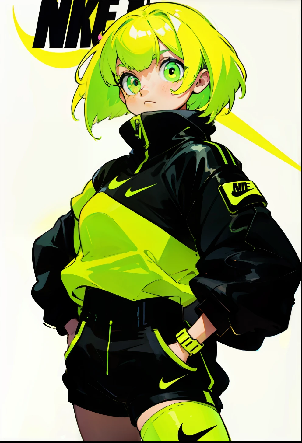 Neon Yellow Hair, 1Girl, Nike Apparel,