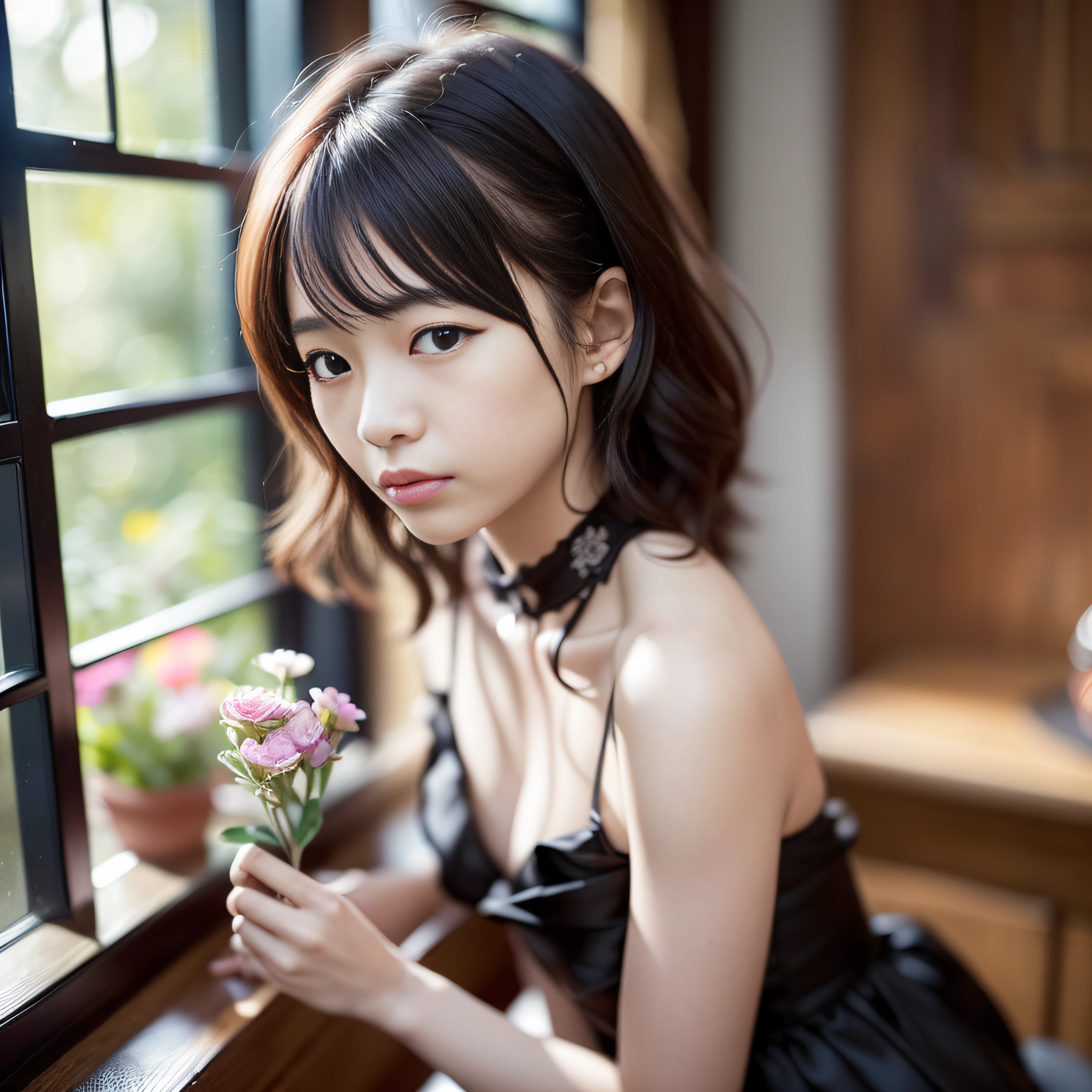 (1girll,Numerical portrait:Park Cao E:1.2+Park Chao-yeon:1.1),黑The eye,Beautiful face,(Face with a thin skeleton+s delicate face:1.3),hyperdetailed face,(Delicate Japanese makeup:1.2), ssmile,looks into camera,(鎖骨:1.2),Slightly curly hair,(Messy and layered, By bangs),Bust avatar,adolable,silk dress,((Hasselblad photograp)),Realistic photography,exquisite detailing,8k wallpaper