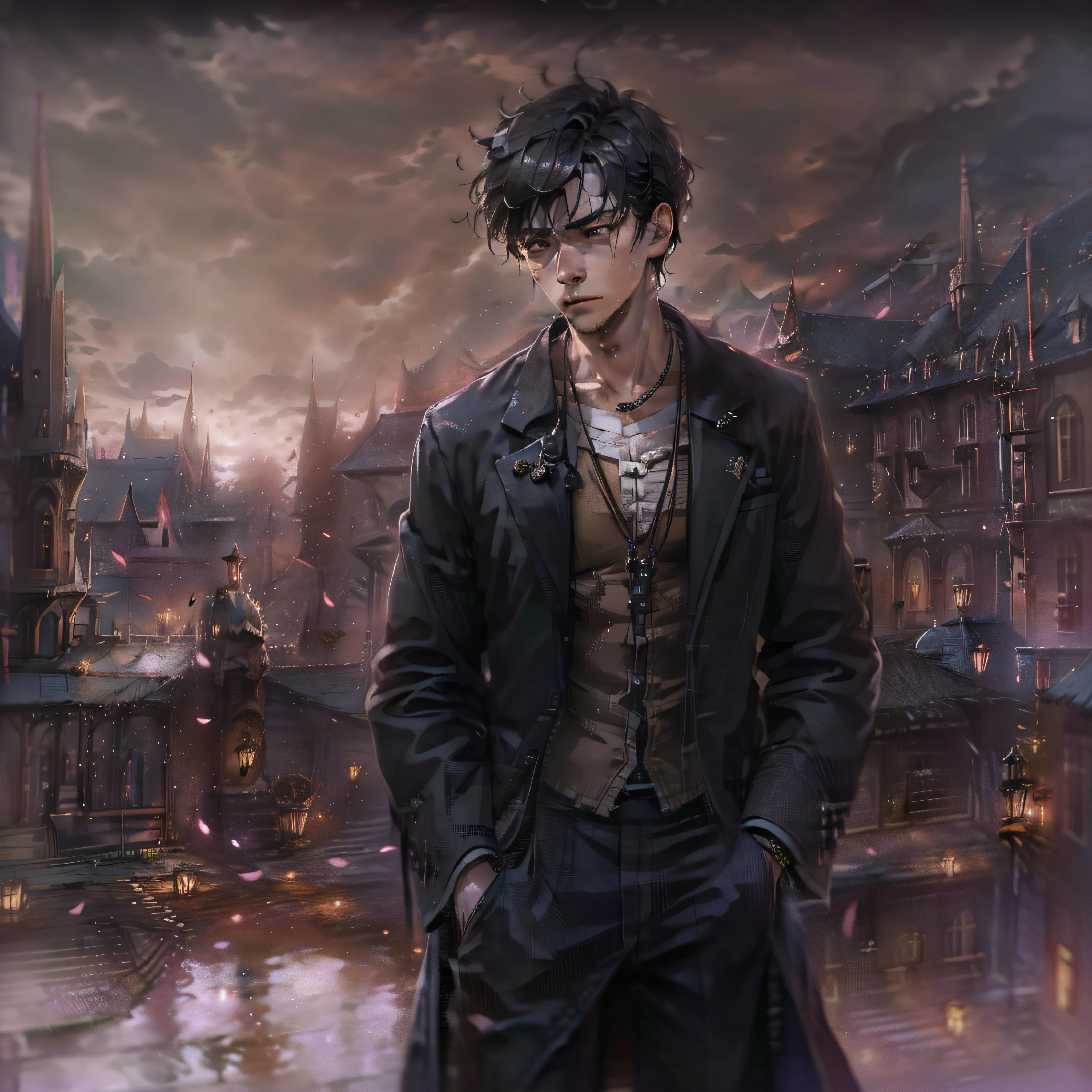 ​masterpiece、Melancholy young man、Poor figure、tense look、fine lines、Young man in withered black suit、１a person々youthfulness、Landscape with rusty shades、２０Century London、Sherlock Holmes ＆ The city of London where John Watson played an active role、Victorian、RAW photo of a landscape、detaile、Photorealsitic、hyper realistic photography、8K UHD、Digital SLR、Soft lighting、hightquality、film grains、FujifilmXT3、(​masterpiece)、Human perspective、People's eye level、​masterpiece、top-quality、Highly elaborate CG Unity 8K wallpapers、an oil painting、awardwinning photo、Bokeh、depth of fields、nffsw、bloom、chromatic abberation、Photorealsitic、Very detailed、art  stations、Trending on CGSociety、Convoluted、high details、Dramatic、Volumetric lighting、artwork in the style of guweiz, guweiz masterpiece, guweiz on pixiv artstation, guweiz, guweiz on artstation pixiv, by Yang J, in the art style of bowater, loish and wlop
