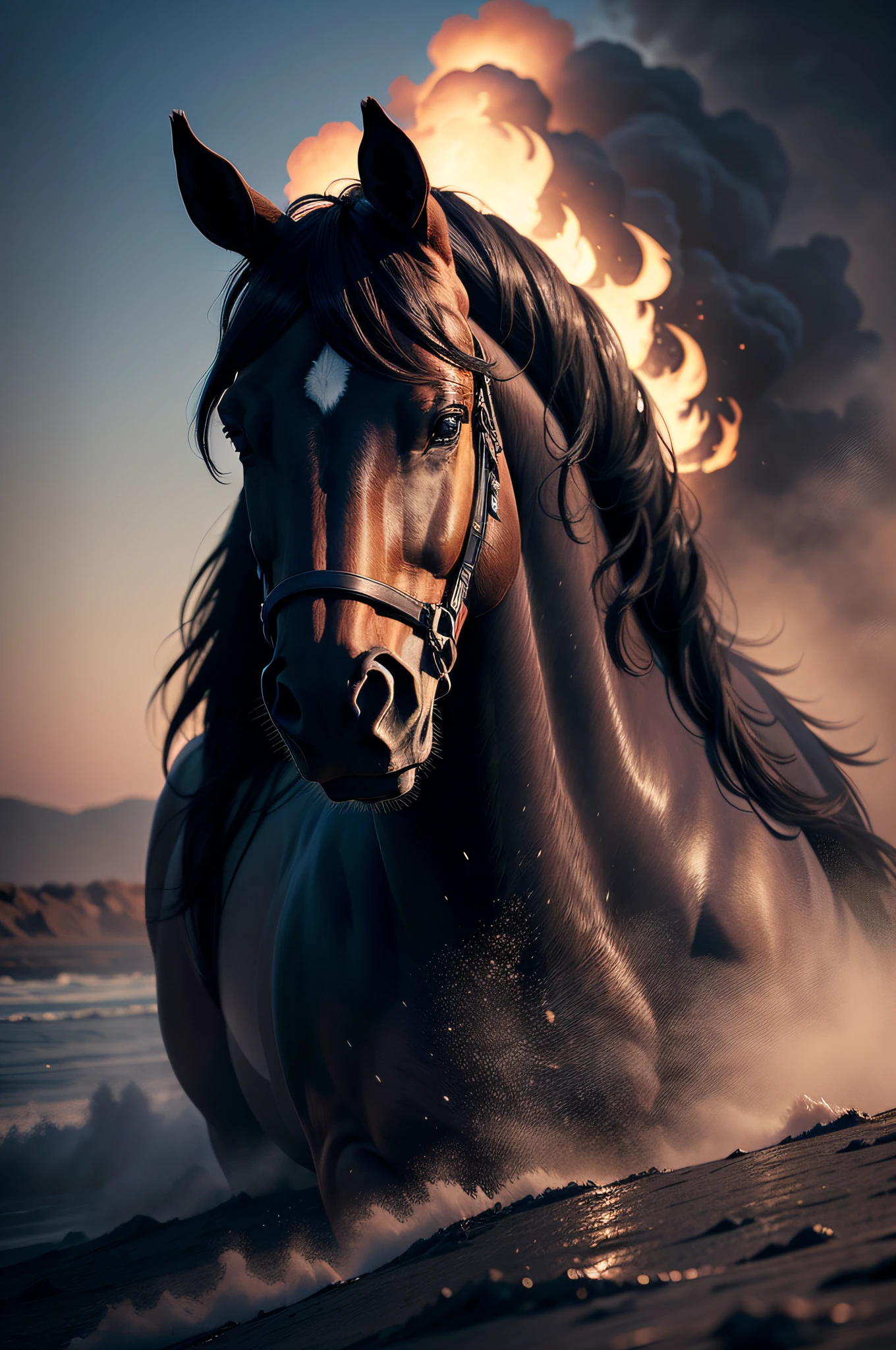 cavalo preto com fogo na crina