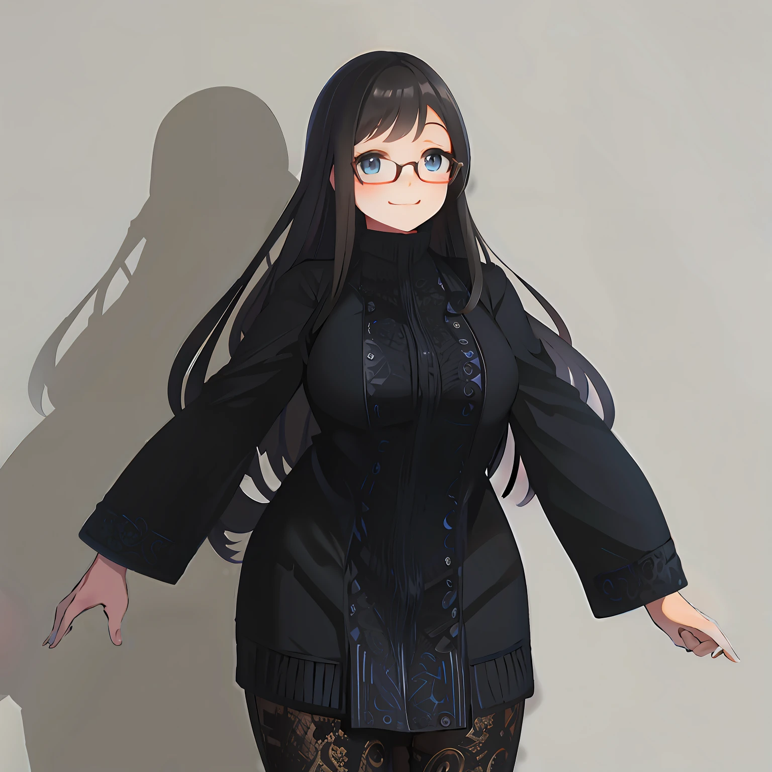 anime - style image of a woman with long hair and glasses, anime moe artstyle, smooth anime cg art, fullbody portrait, anime full body illustration, anime girl wearing a black dress, full-body character portrait, character full body portrait, full body portrait of a short!, full body character portrait, !!full body portrait!!, fanartbest quality, masterpiece, 1girl, 15 years old, best face, rim lighting, (high detailed skin:1.2), 8k uhd, high quality, high resolution, 4k, 8k, bokeh, absurdres, best ratio four finger and one thumb, amazing ilustration, best background matching, anime style 4 k, beautiful background, ultra hd 8K, simetrical eyes, beautiful eyes, detailed eyes, detailed pupil, black eyes, best anatomt