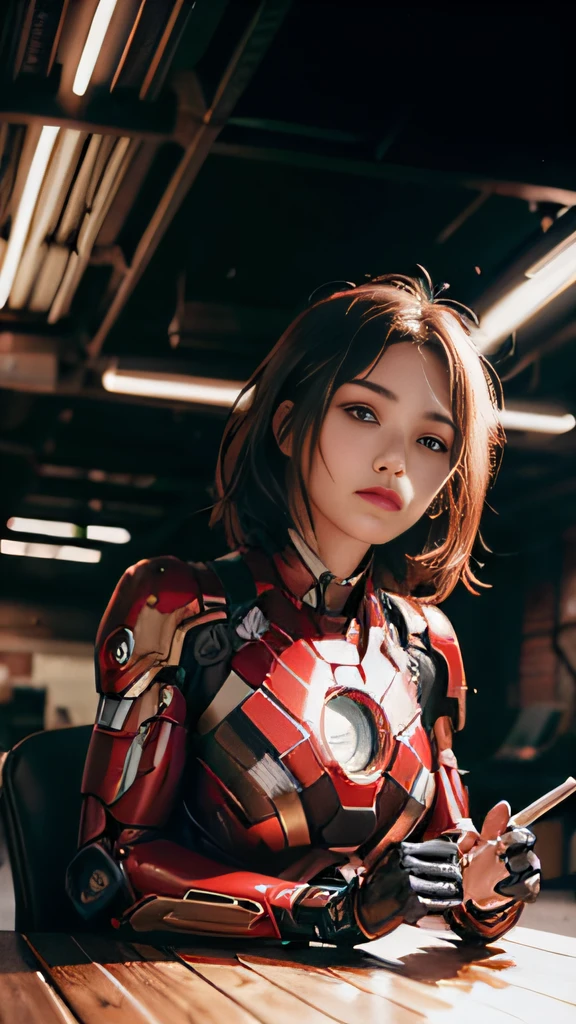 (1girl:1.3), solo,__body-parts__, official art, unity 8k wallpaper, ultra detailed, beautiful and aesthetic, beautiful, masterpiece, best quality, RAW, masterpiece, super fine photo,, best quality, super high Resolution, photorealistic, sunlight, full body portrait, stunningly beautiful,, dynamic pose, delicate face, vibrant eyes, (side view), she is wearing a futuristic Iron Man mech, red and gold, Highly detailed abandoned warehouse background, detailed face, detailed complex busy background, messy, gorgeous, milky, high detailed skin, realistic skin details, visible pores, sharp focus, volumetric fog, 8k uhd, dslr camera, High quality, film grain, fair skin, photorealism, lomography, sprawling metropolis in a futuristic dystopia, view from below, translucent