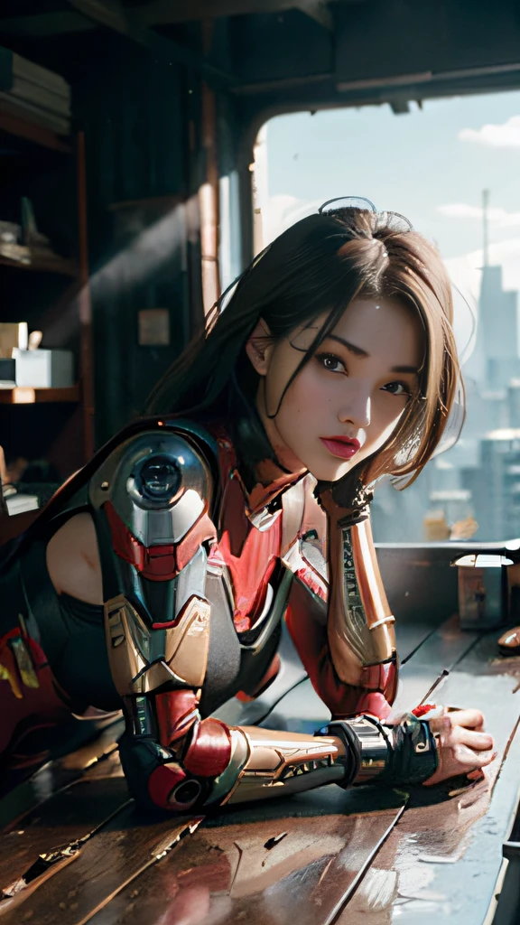 (1girl:1.3), solo,__body-parts__, official art, unity 8k wallpaper, ultra detailed, beautiful and aesthetic, beautiful, masterpiece, best quality, RAW, masterpiece, super fine photo,, best quality, super high Resolution, photorealistic, sunlight, full body portrait, stunningly beautiful,, dynamic pose, delicate face, vibrant eyes, (side view), she is wearing a futuristic Iron Man mech, red and gold, Highly detailed abandoned warehouse background, detailed face, detailed complex busy background, messy, gorgeous, milky, high detailed skin, realistic skin details, visible pores, sharp focus, volumetric fog, 8k uhd, dslr camera, High quality, film grain, fair skin, photorealism, lomography, sprawling metropolis in a futuristic dystopia, view from below, translucent