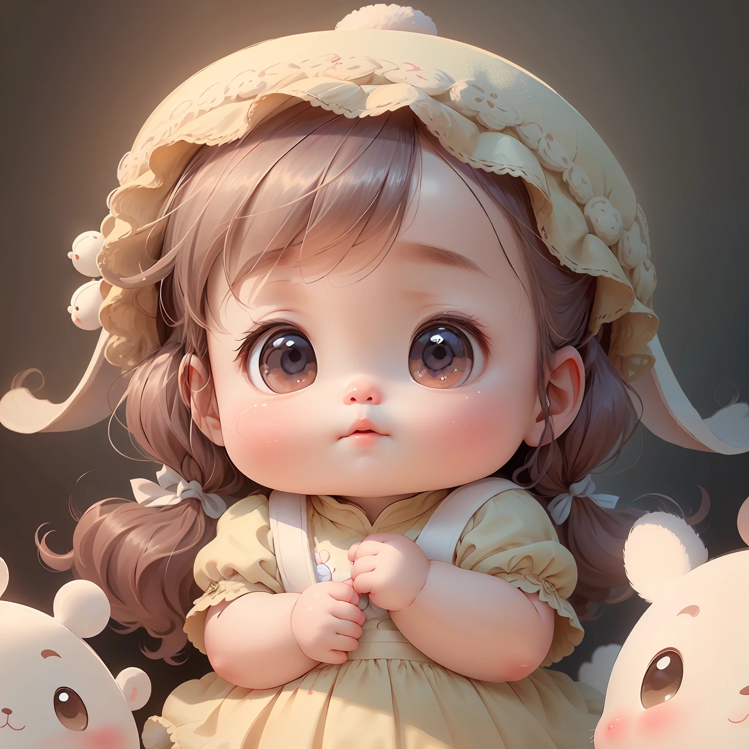 (extremely cute and delicate CG illustration, ultra-detailed and ultra-high quality),A cute baby girl，Chinese baby girl，Huge rabbit as background，1girl