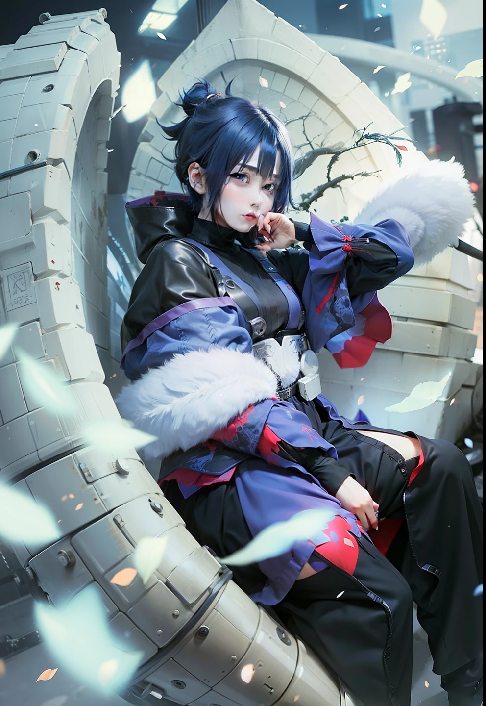 1girl, konan akatsuki, blue hair, short hair, black eyes, black clothes, realistic, ultra detail