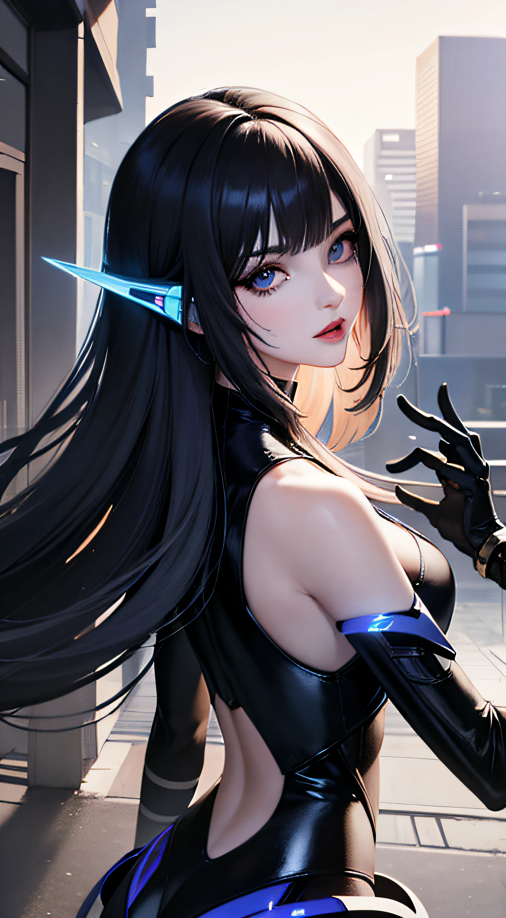 Glowing:1.2, high definition 4k, Neon lights, 1girll:1.2,8K,1girll,Cyberworld,Cyberpunk,futurism,RAW photo, Detailed face, ++, F22, Beautiful symmetrical face, Cute natural makeup, elegant, Feminine, Highly detailed, Intricate, Sharp focus, centered image composition, professional color graded, +, high definition 4k, 8K, mechs,Mechanical arms,locomotive,A normal face:1.2,HD faces:1.1,Normal eyes,A clear face,Real,Super realistic,full bodyesbian:1.3,Back to the lens