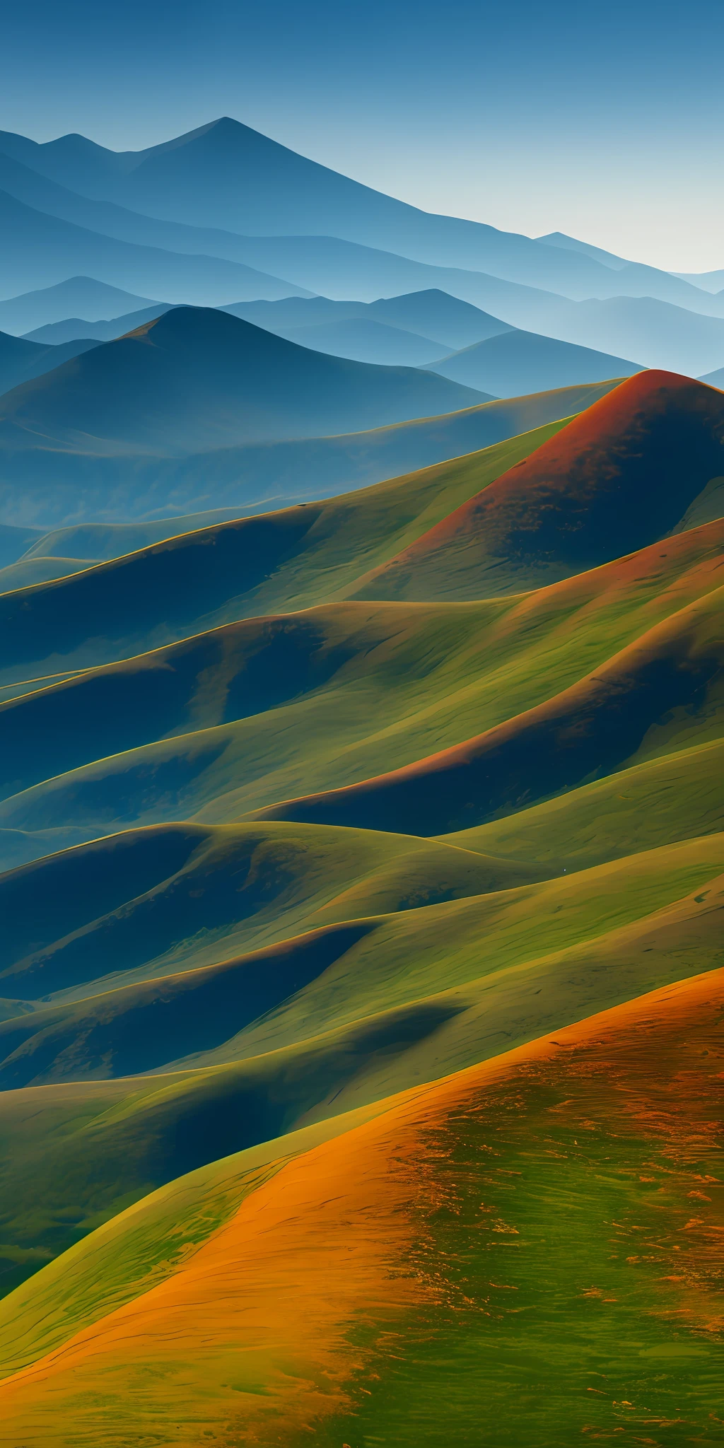 8K realism,Big Mountain,green color,light wind,rivulets