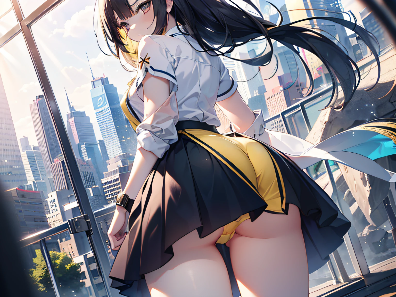 absurderes、high resolusion、top-quality、masterpiece
break
Watch the viewer、Cowboy Shots
break
(vivd colour:1.3)
Romper
(one girls:1.5), A dark-haired, High school students、校服、Dark blue skirt, Dark blue socks、Leather shoes、(thighs thighs thighs thighs:1.3), (breastsout:1.3),(Troubled face:1.3)、from the rear:1.2、looking-down、toView、roundly eyes, (Flip up the skirt yourself:1.5), (((Very pretty pale yellow panties))), (Walking on a slope,:1.3)、perfect foot、s ass、(big butts:1.3)、from below ceiling、(shinny skin:1.1)、gust of wind(the wind:1.2)、BREAK
background is(The long slopes of the city:1.3)、(Stand in the center of the screen:1.3)、
break
window、Particles of light、dynamic ungle、Dutch Angle、perspective
break
depth of field、bokeh dof、light leaks、(chromatic abberation:1.2)、morning
break