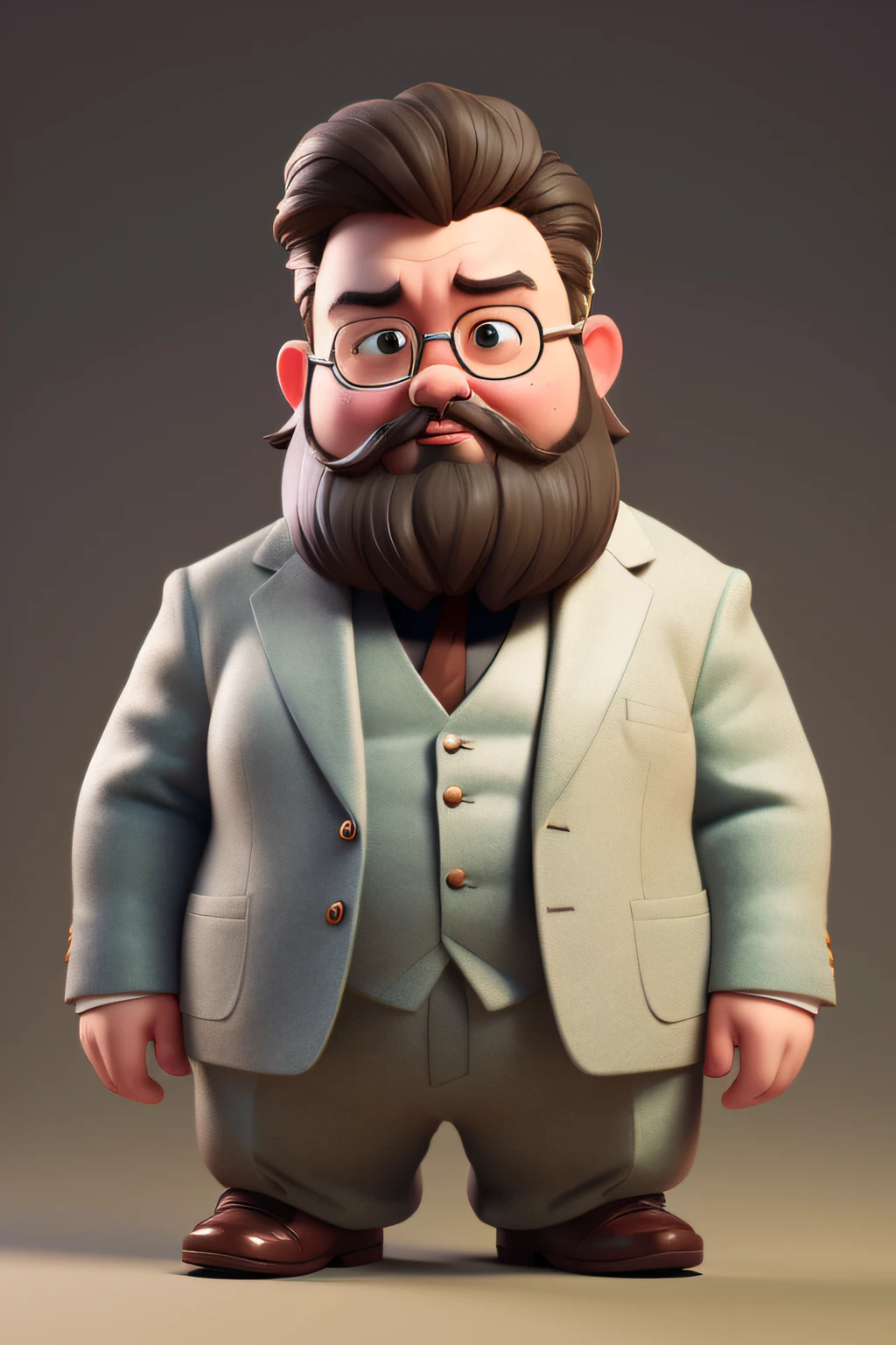 Antigo Professor, Charles Spurgeon, without glasses, Perfect lips, gordura, terno noivo, short hair, rechonchudo, barbado, cinza, professor, Wise, Chibi, fofo, tiny, cinemactic, ..3d, Pixar, Disney, Fundo desfocado, GRADIENT BACKGROUND, looking serious