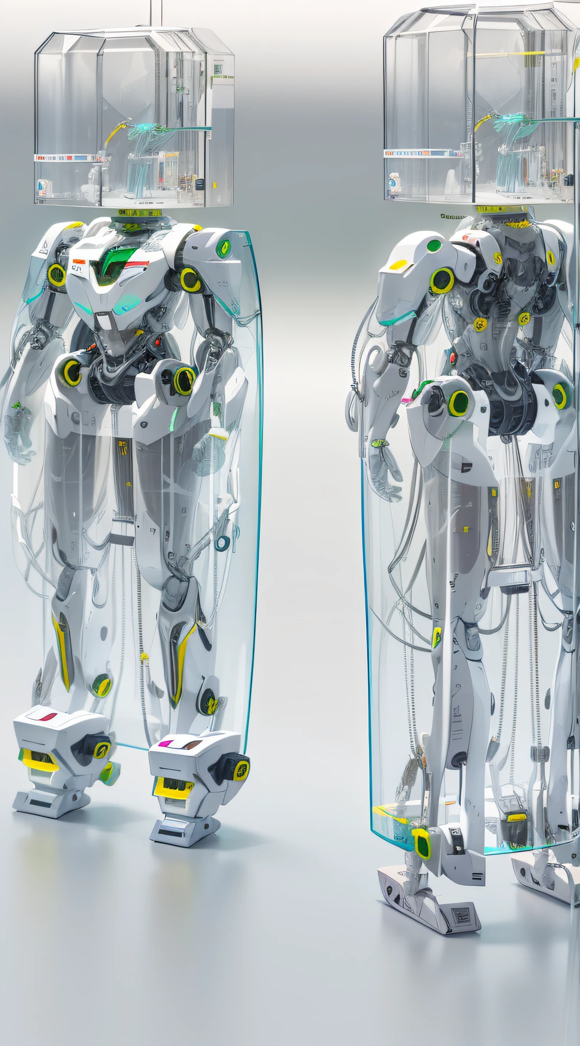 fully transparent robot, concept design, award winning, polycarbonate, pcb, wires, electronics, fully visible mechanical components