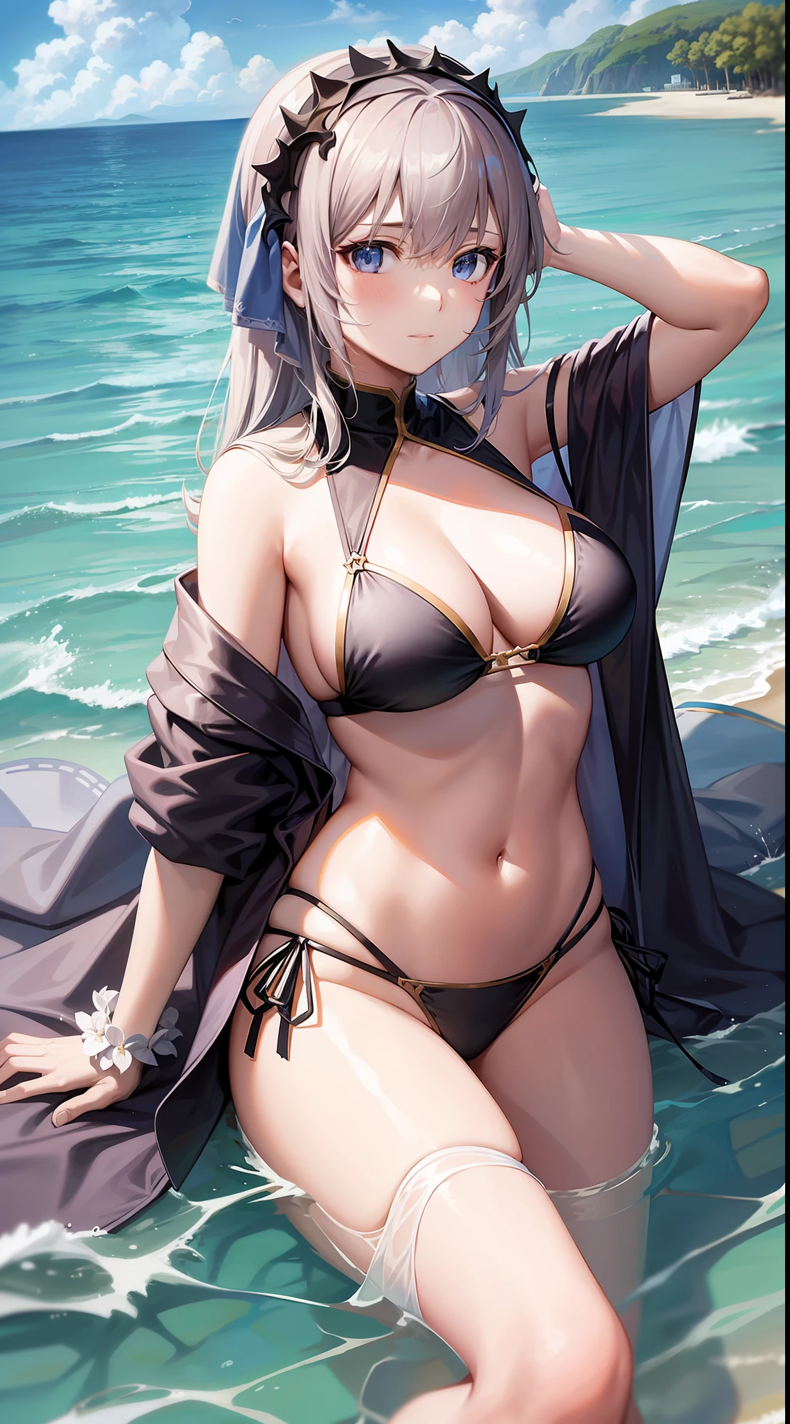 Joan of Arc Grand Order wearing a bikini by the sea。