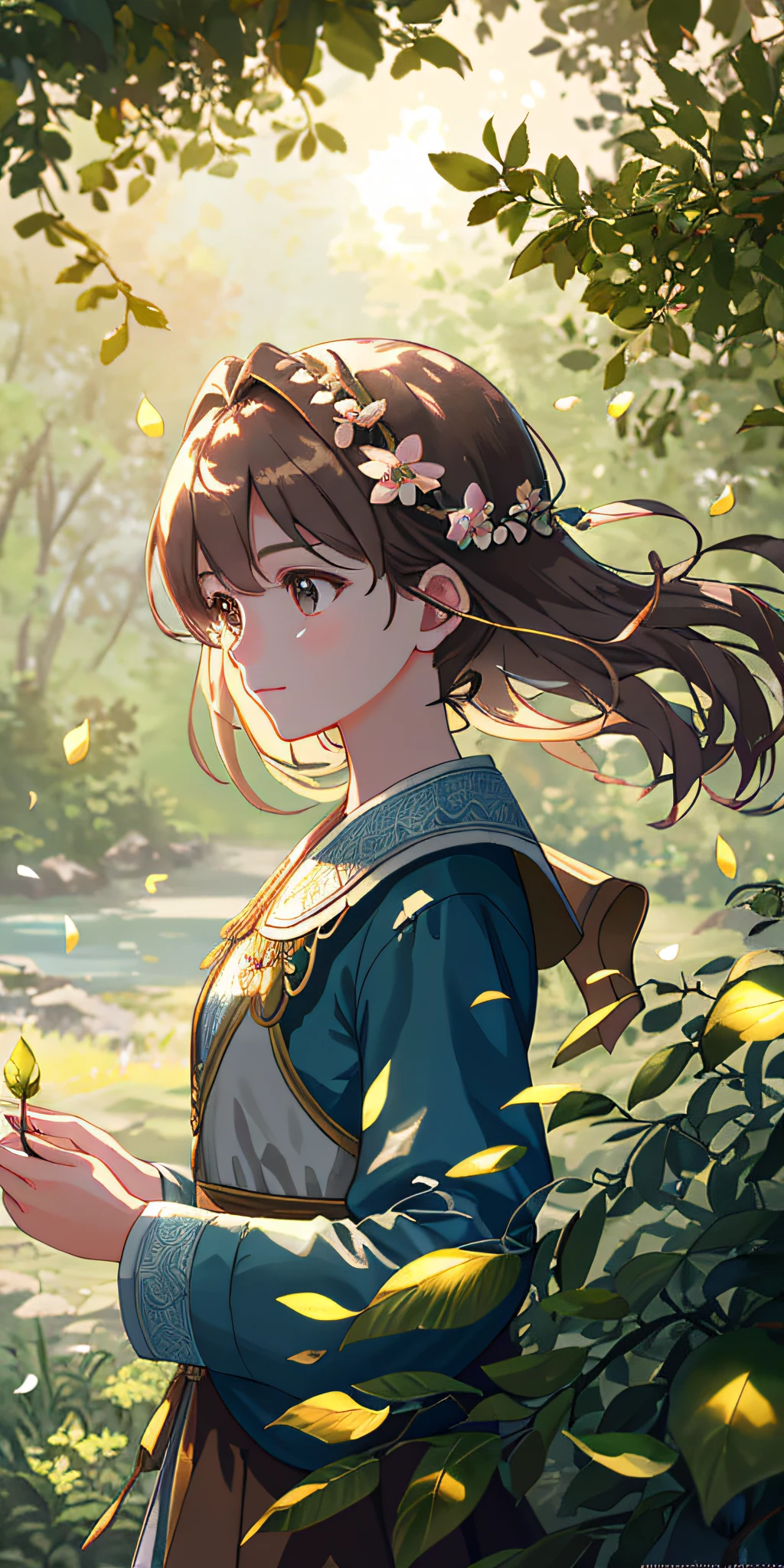 Masterpiece, best quality, (very detailed CG unity 8k wallpaper) (best quality), (best illustration), (best shadows) Nature's delicate leaves petals of various colors falling in the air light Tracking, super detailed --v6