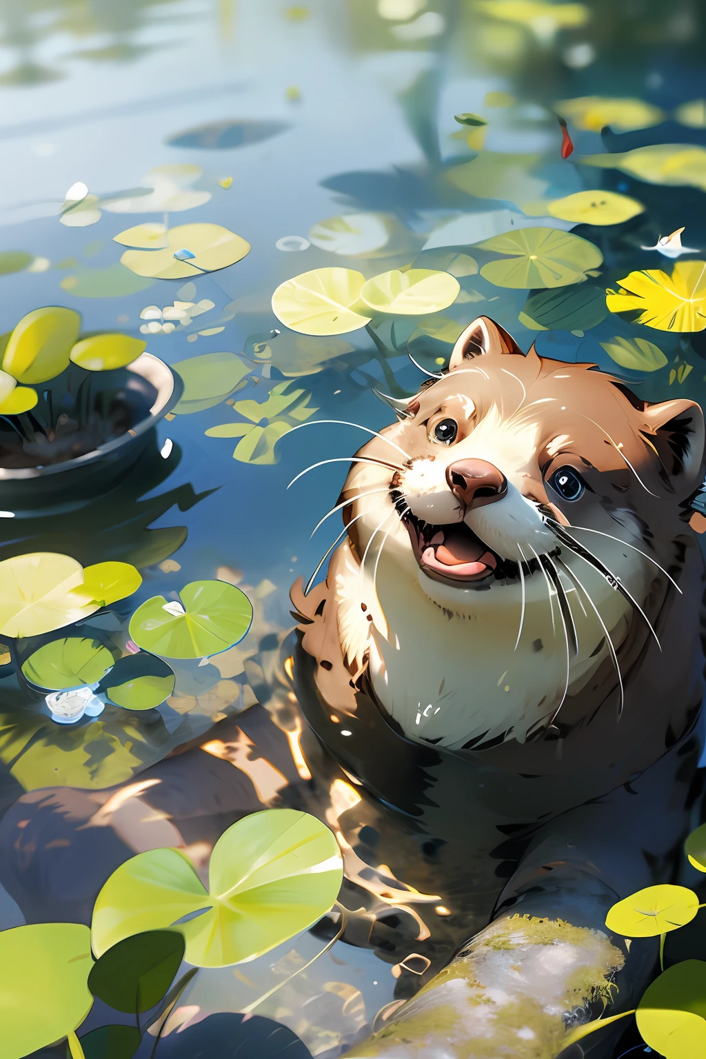 16k、tmasterpiece、hyper qualit、otters、Otters drinking beer,cheers!Piva、dynamic blur,Storytelling images