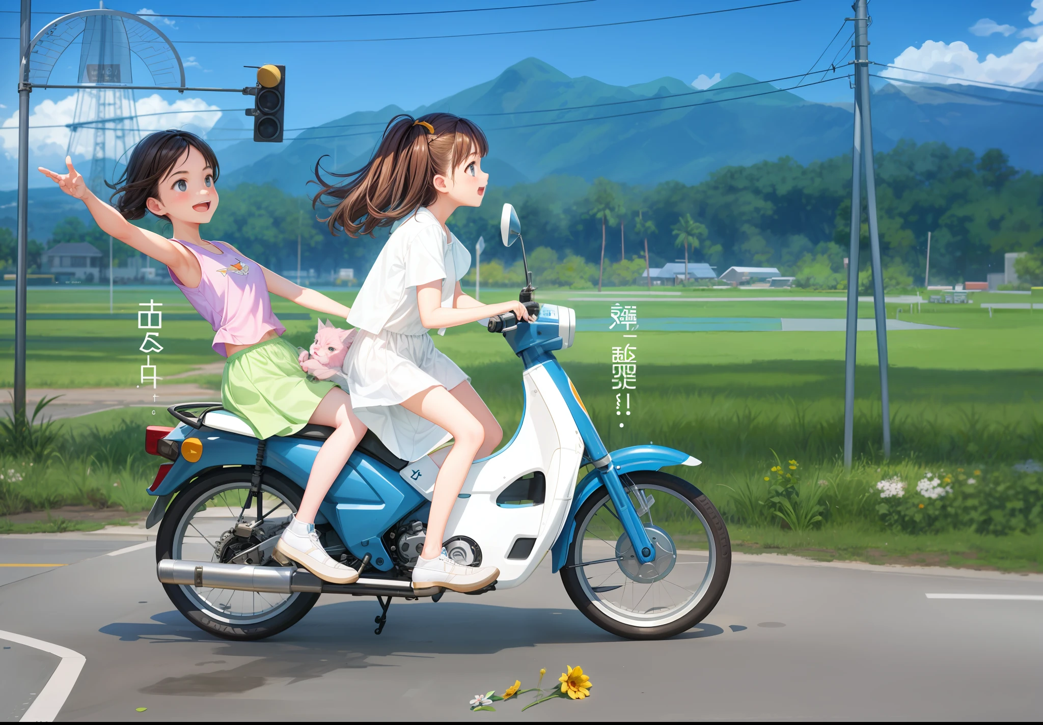realisticlying,2girl,suns,rays of sunshine,