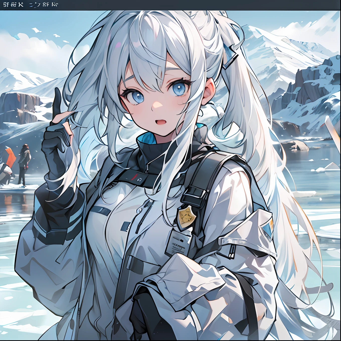 (top-quality、8K、32K、masterpiece、nffsw:1.3)、(Photos of attractive girls)、Girl in the ice、white hair、crime、Twin-tailed、ice field、Niō Standing、