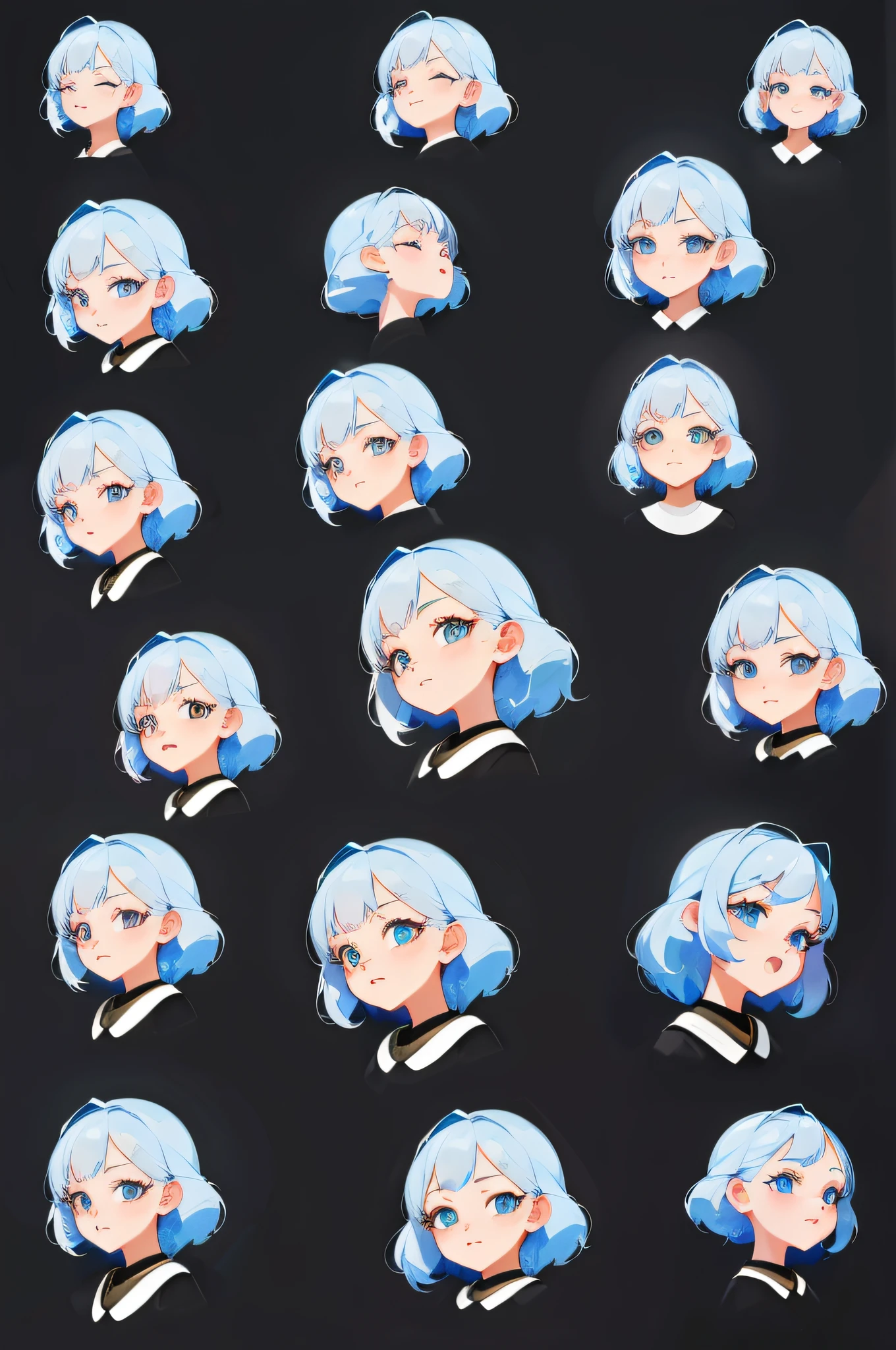 1 cute girl，9，9 emoji packs，9 poses and expressions，Disney  style，Black strokes，Different emotions，8K