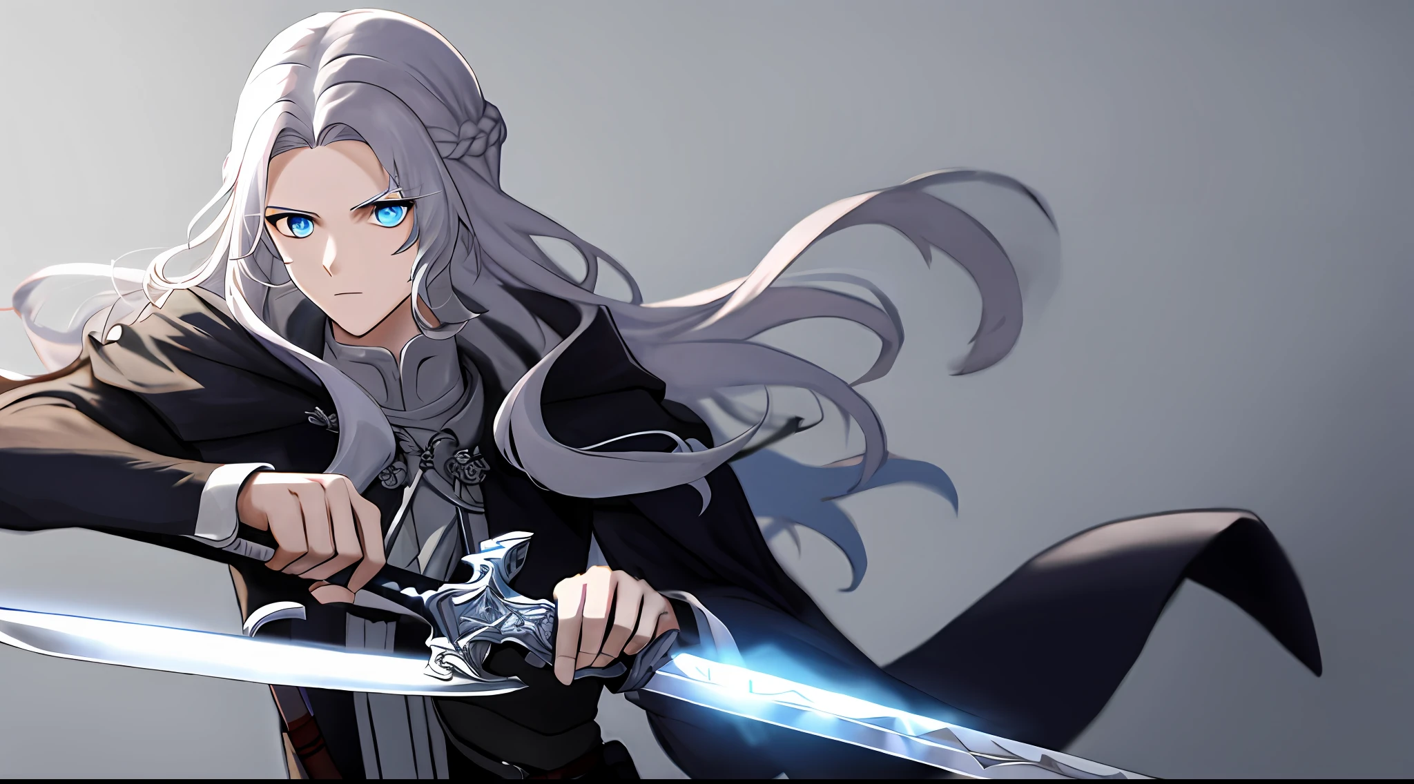 silber hair，Blue eyes，holdingsword，femele