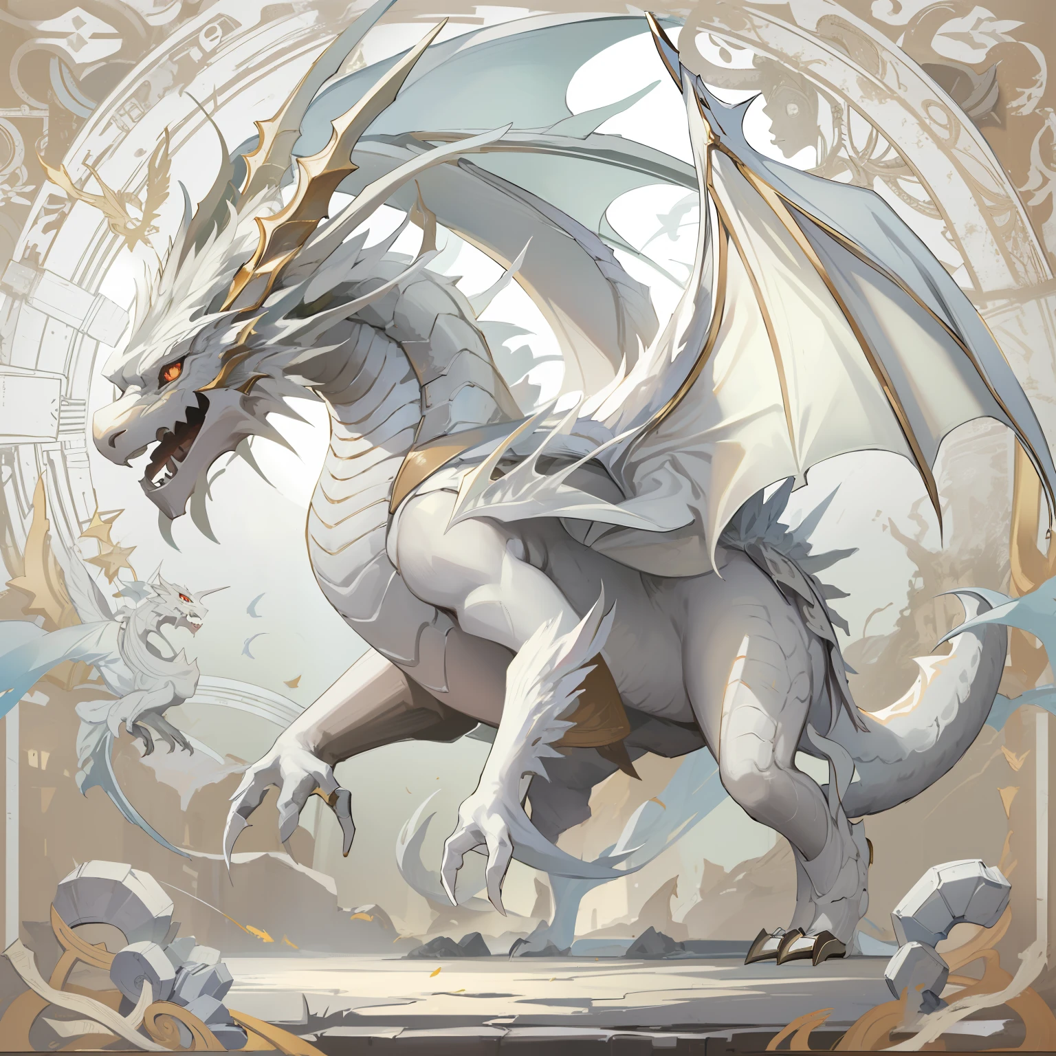 Q version，quadratic element，Machine White Dragon，Background with：white colors，best qualtiy