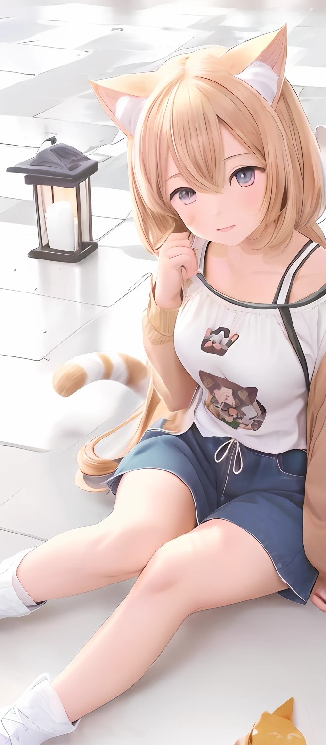 Anime girl sitting on the ground and cat with cat ears, anime visual of a cute cat, anime visual of a cute girl, cute anime catgirl, anime catgirl, White Cat Girl, An anime cover, beautiful anime catgirl, Very beautiful anime cat girl, Cute anime, the anime girl is crouching, Cute anime girl, nekomimi, anime cat