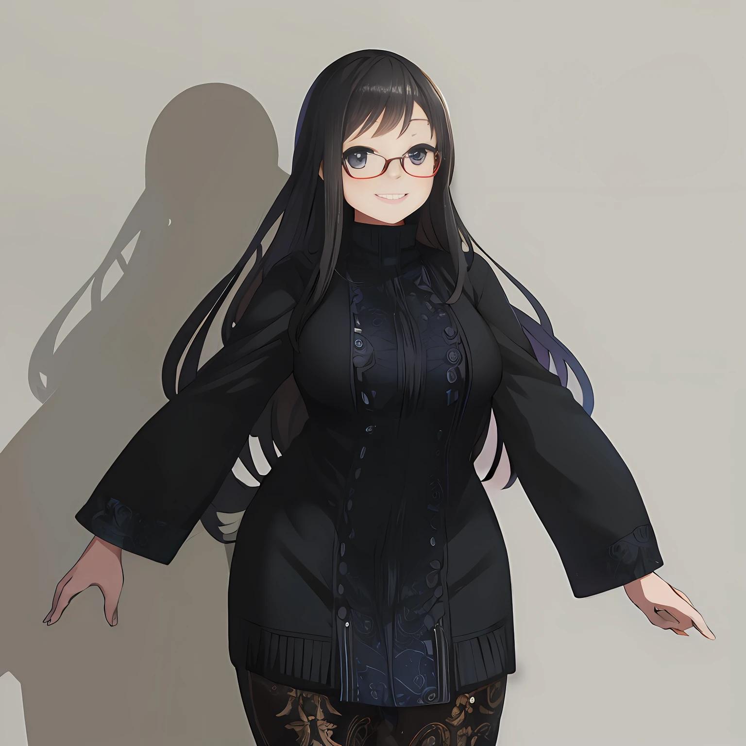 anime - style image of a woman with long hair and glasses, anime moe artstyle, smooth anime cg art, fullbody portrait, anime full body illustration, anime girl wearing a black dress, full-body character portrait, character full body portrait, full body portrait of a short!, full body character portrait, !!full body portrait!!, fanartbest quality, masterpiece, 1girl, 15 years old, best face, rim lighting, (high detailed skin:1.2), 8k uhd, high quality, high resolution, 4k, 8k, bokeh, absurdres, best ratio four finger and one thumb, amazing ilustration, best background matching, anime style 4 k, beautiful background, ultra hd 8K, simetrical eyes, beautiful eyes, detailed eyes, detailed pupil, black eyes, best anatomy, gently smile, glance left