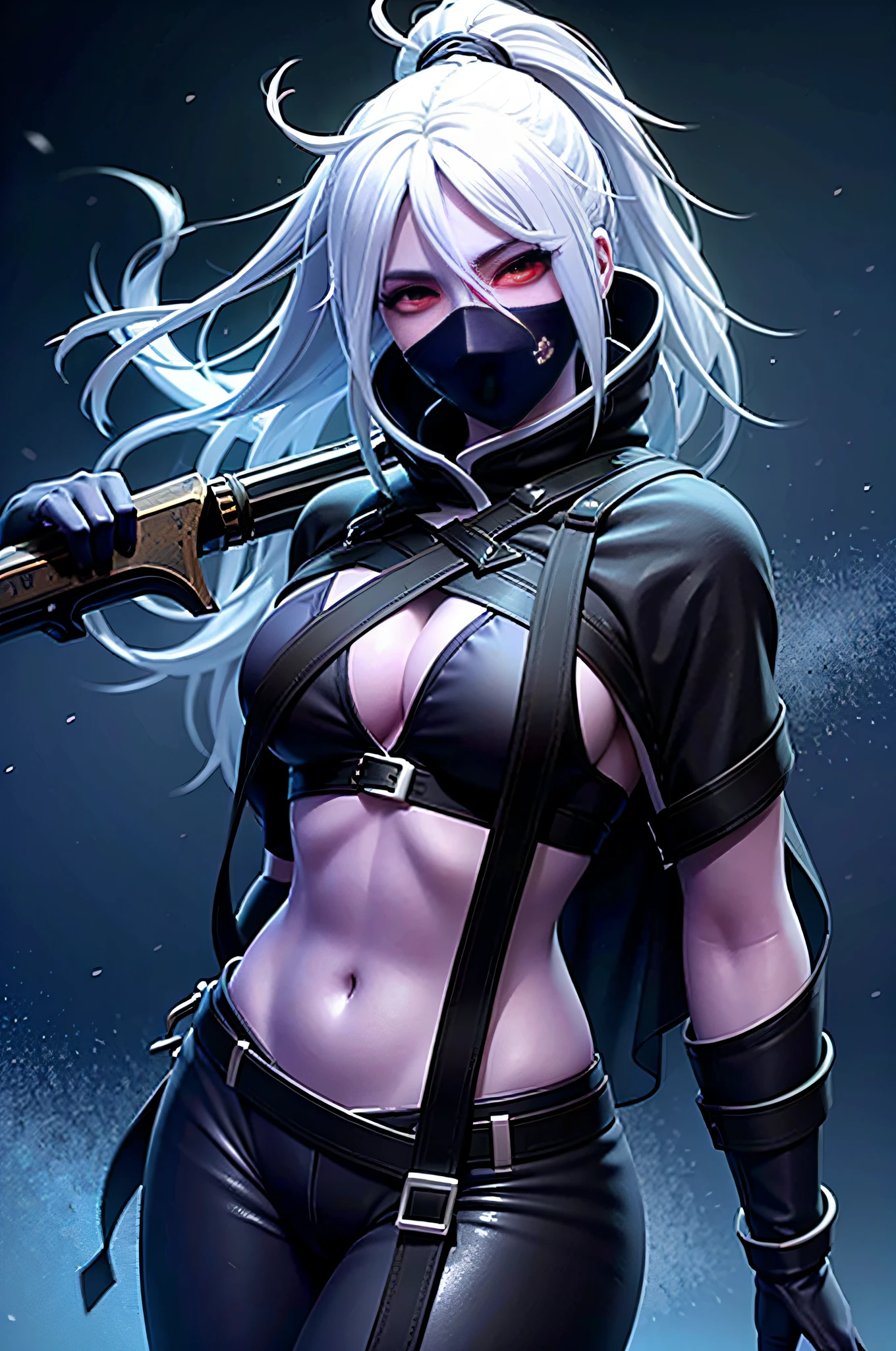 arafed woman in a black outfit holding a sword and a green mask, 3 d render character art 8 k, badass anime 8 k, cyberpunk assassin, very beautiful cyberpunk samurai, cyberpunk anime girl, deviantart artstation cgscosiety, anime style 4 k, digital cyberpunk - anime art, in cyberpunk style, digital cyberpunk anime art, cyberpunk anime girl in hoodie