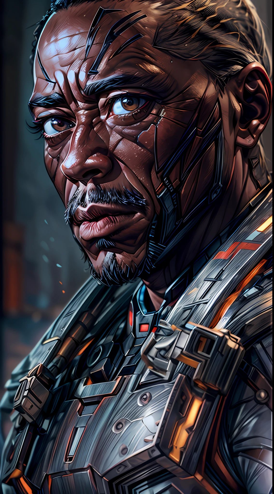 (RAW Photo, Best Quality), (Realistic, Photorealistic Photo: 1.3), Best Quality, Highly Detailed, Masterpiece, Ultra Detailed, Illustration, marvel cinematic universe, Iron Man, Don Cheadle, the face should be exactly look like Don Cheadle, Prince James Rhodes, War Machine, stands tall in his armored suit, ready to defend with advanced weaponry, background should be epic, upper body, high detail on dress, Best Quality, Extremely Detailed CG Unified 8k Wallpaper, Ink, Amazing, badass look, portrait, close up (skin texture), intricately detailed, fine details, hyperdetailed.