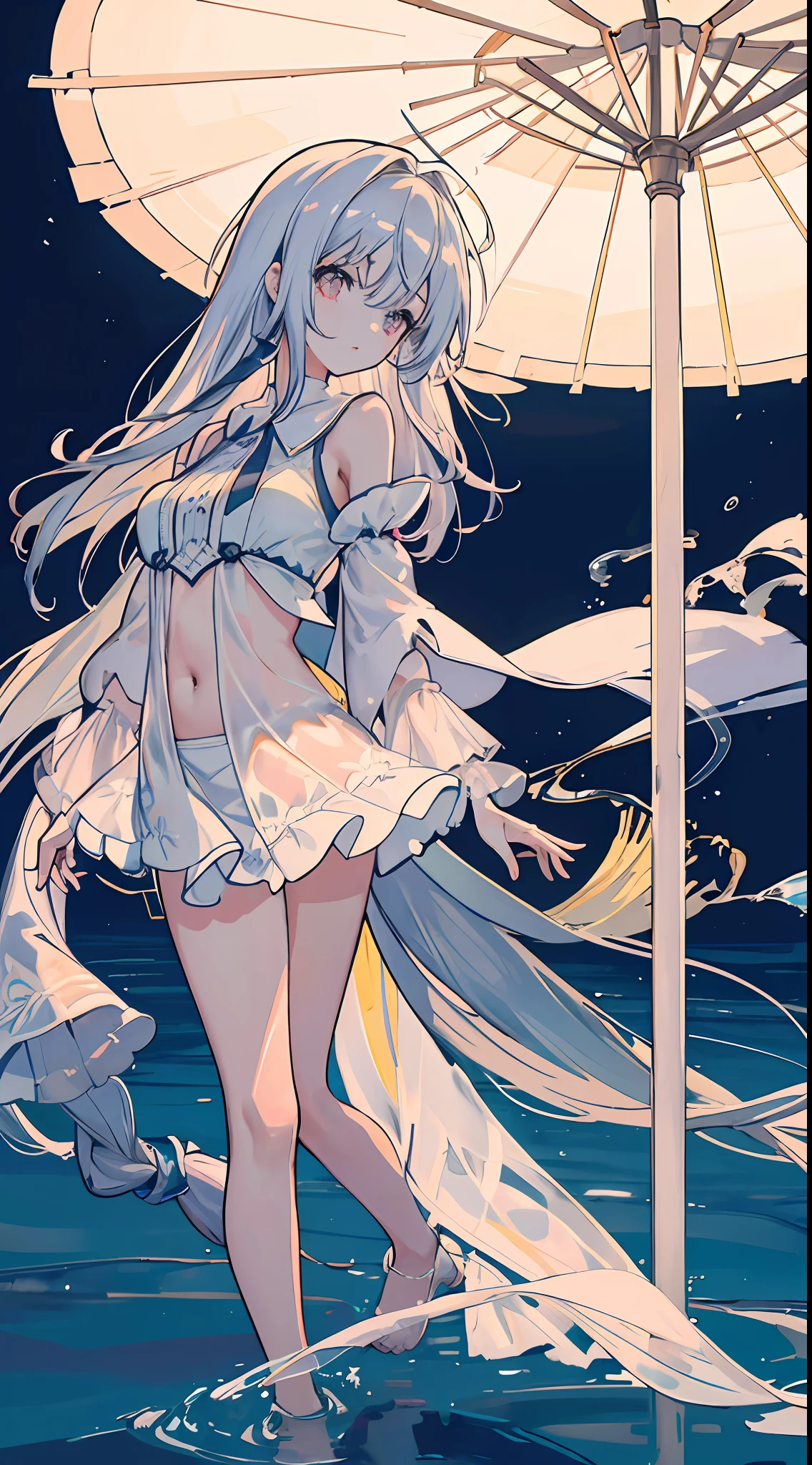 1girll,Straw Hat Hat,white swimwear,比基尼,Bare belly,Long messy hair,short transparent dress,see-through sleeves,A lot of smoke,Exquisite,Elegant colors,high detal,tmasterpiece,ultra - detailed,dynamic angle,Mural background,water ink,astounding,cinmatic lighting,illustratio,lightand shade contrast,The light from the back window is backlighted,God Ray,Best quality at best,Best quality at best